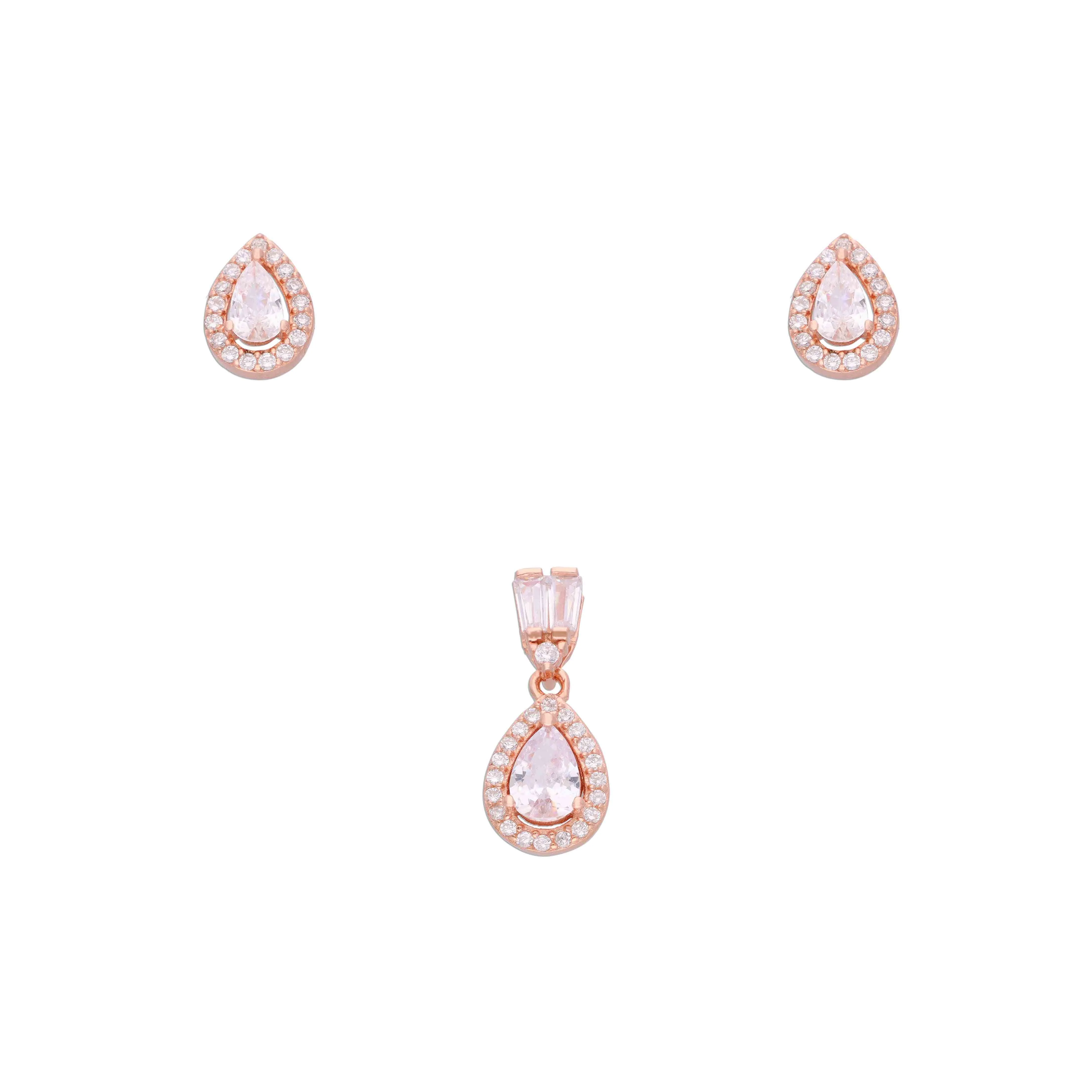 Double Tear Drop Zircon Silver Pendant & Earrings Set - Image 4