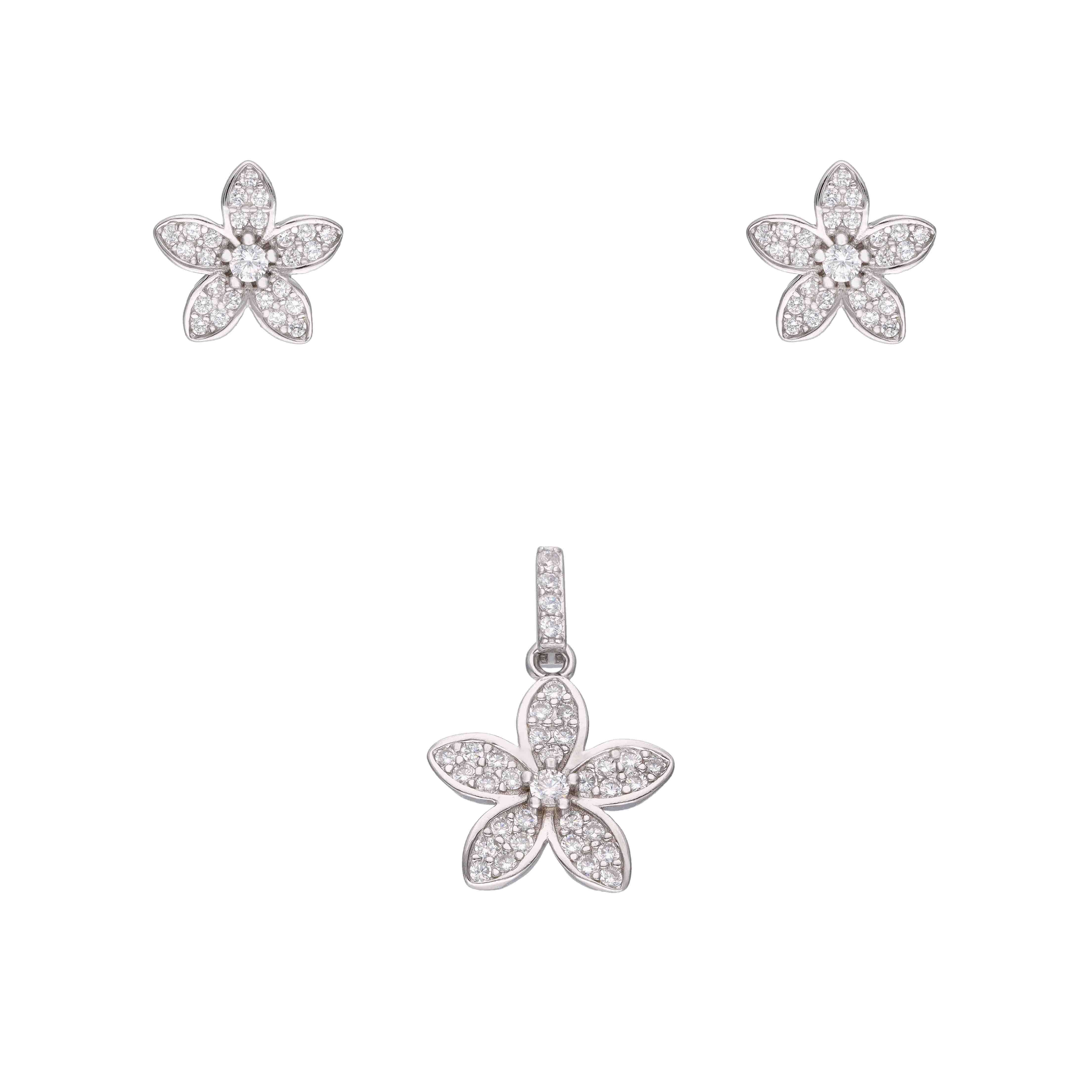 Sparkling Saga Zircon Silver Pendant & Earrings Set - Image 3