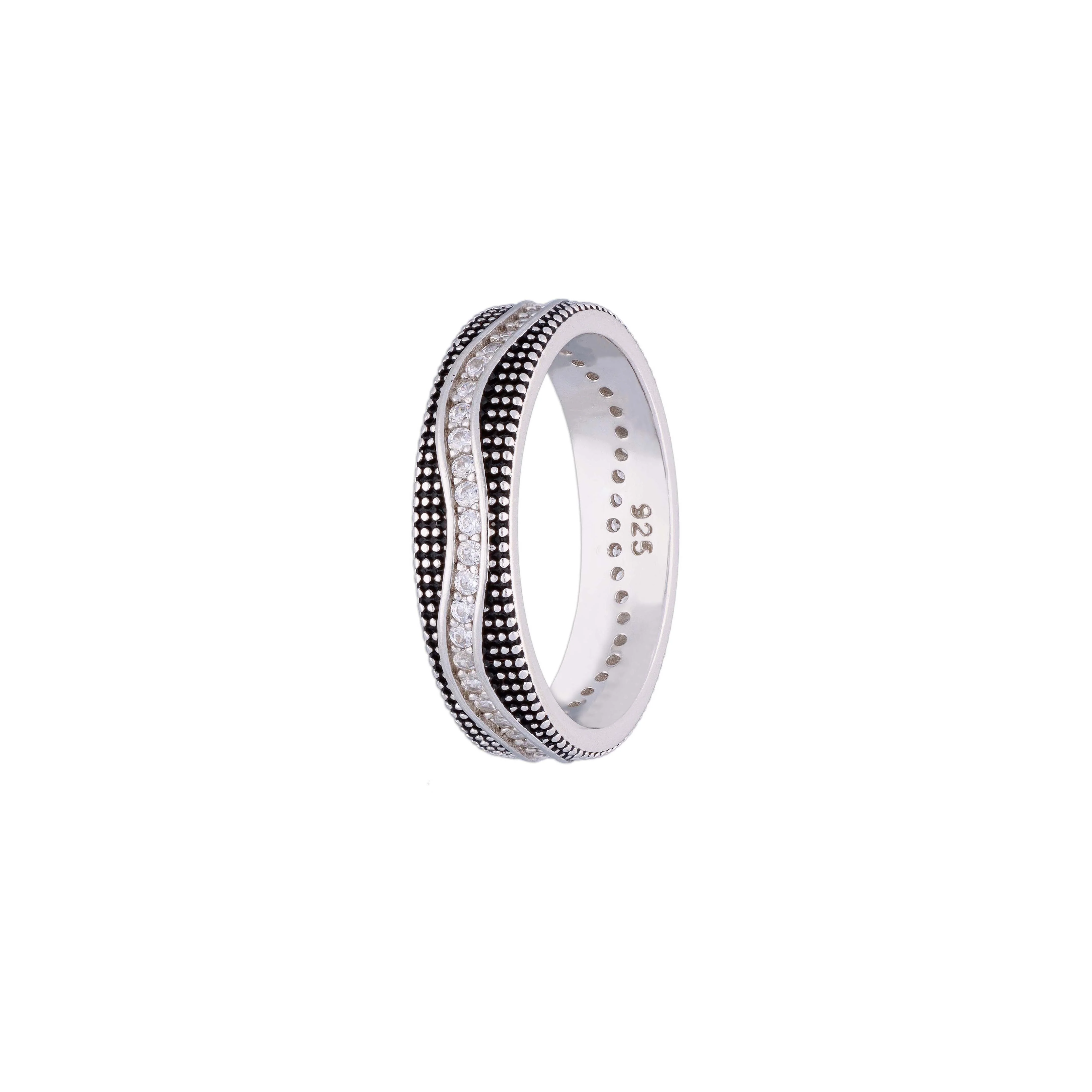 Men’s Wavy Zircon Silver Band - Image 3
