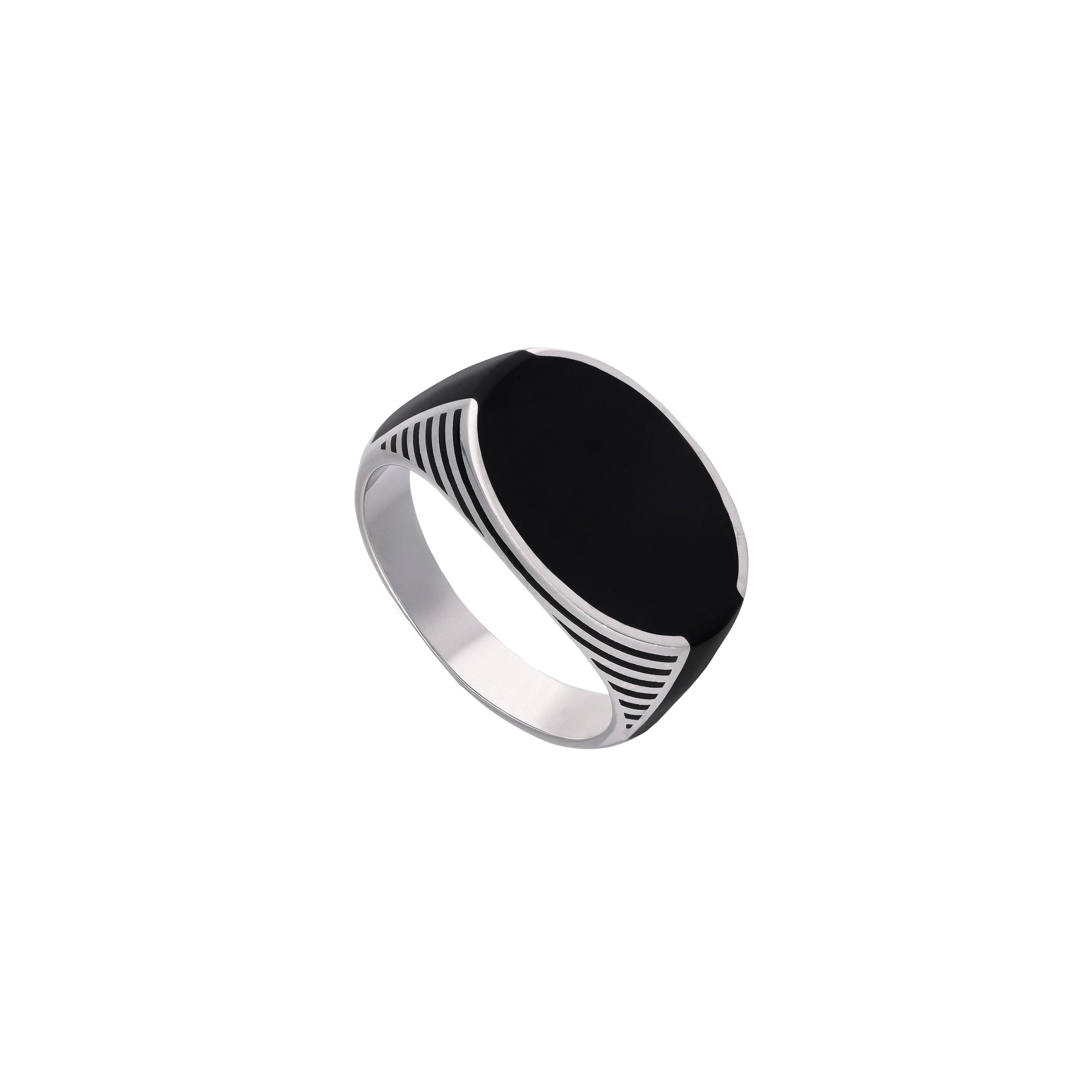 Men’s Oval Black Stone Silver Ring - Image 3