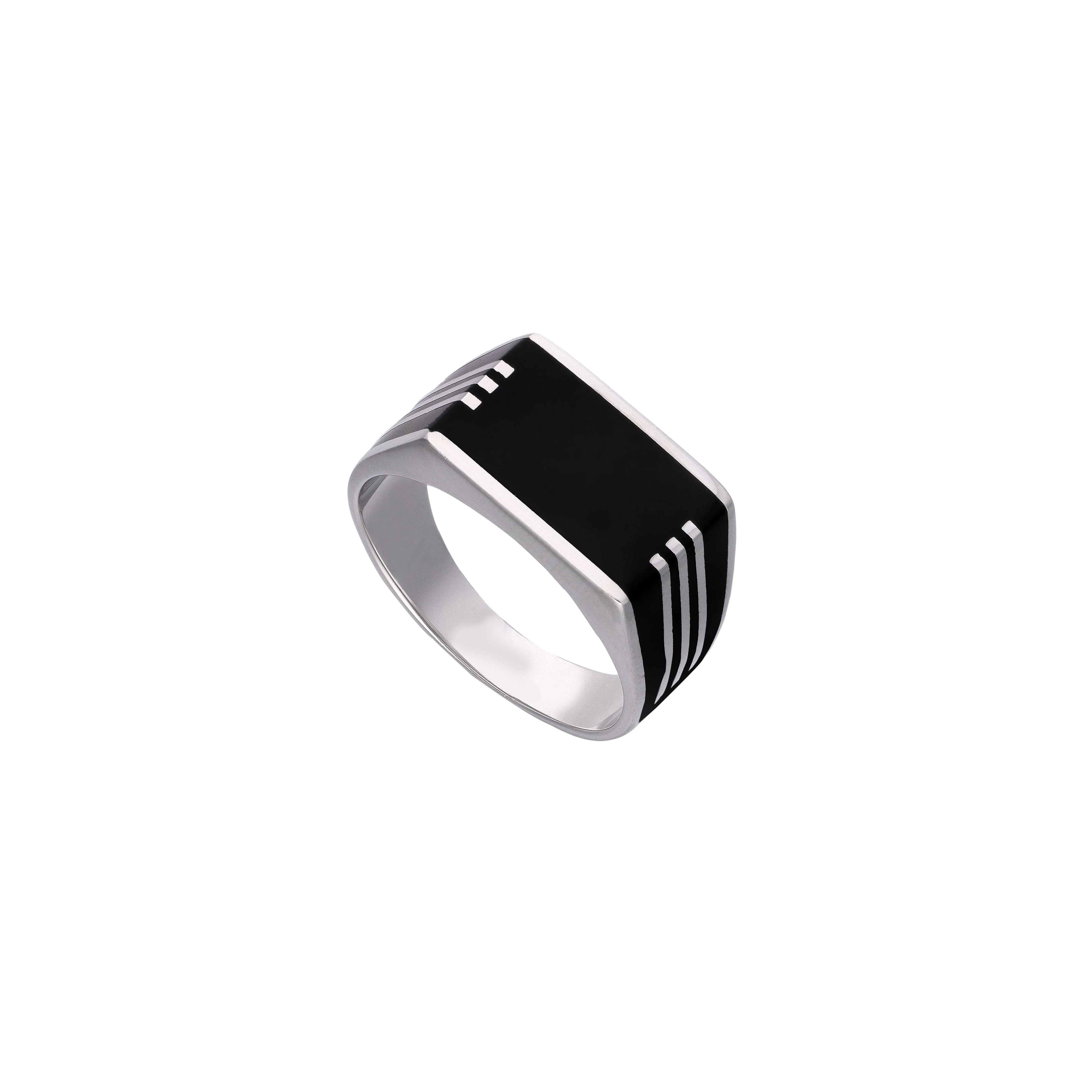Men’s Stylish Rectangle Onyx Silver Ring - Image 3