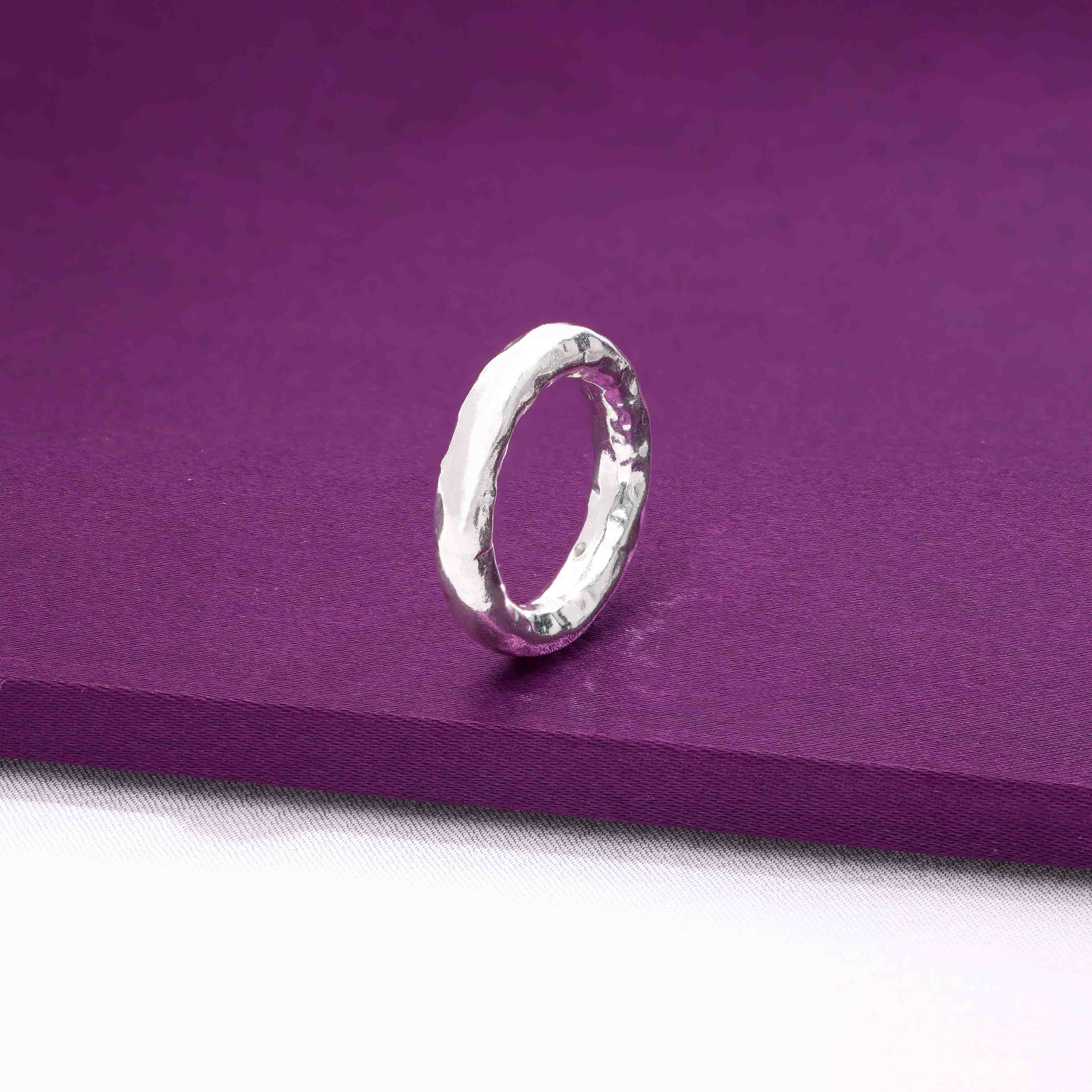 Chunky Hammered Band Silver Ring - Image 11
