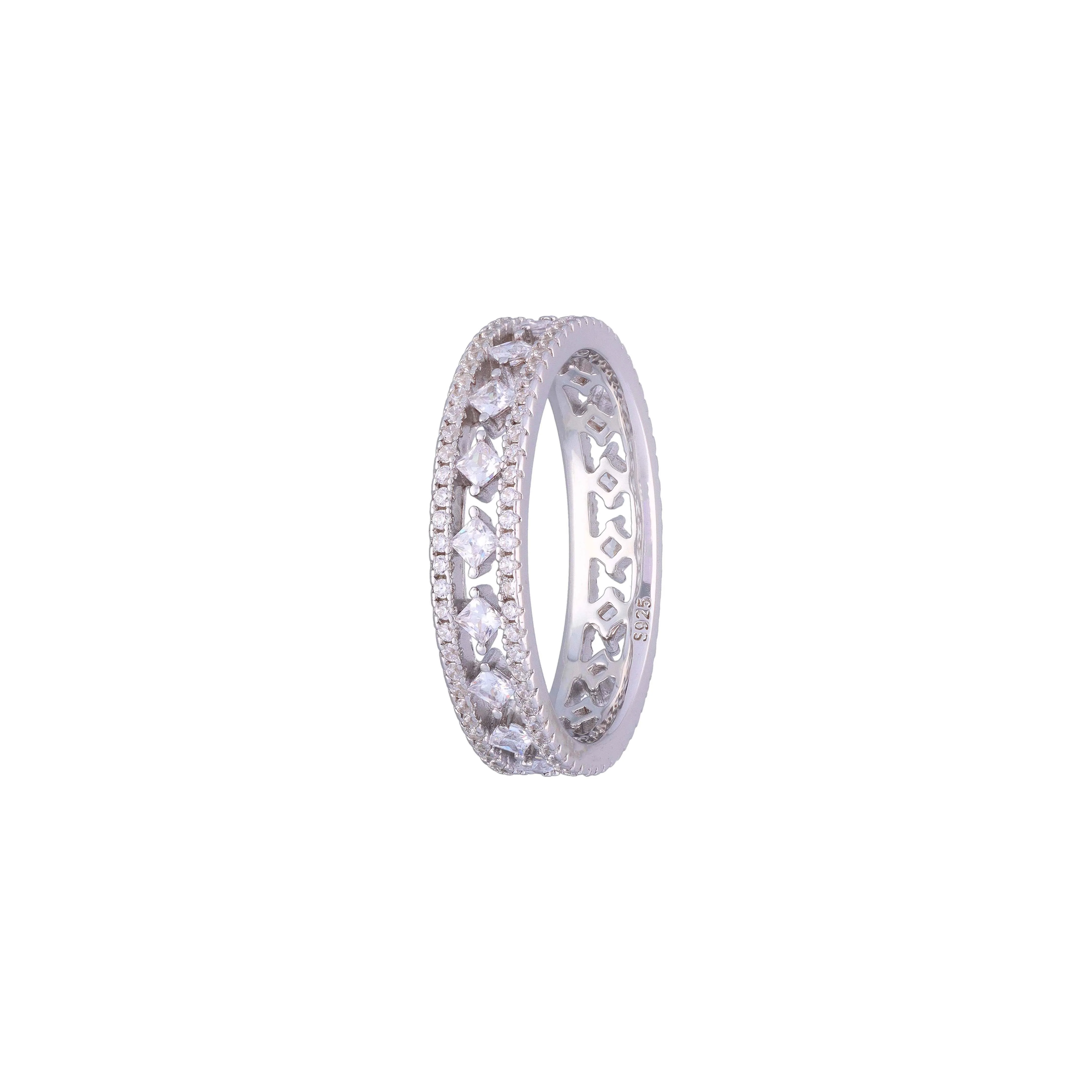 Round Cut Zircon Diamond Band Silver Ring - Image 6