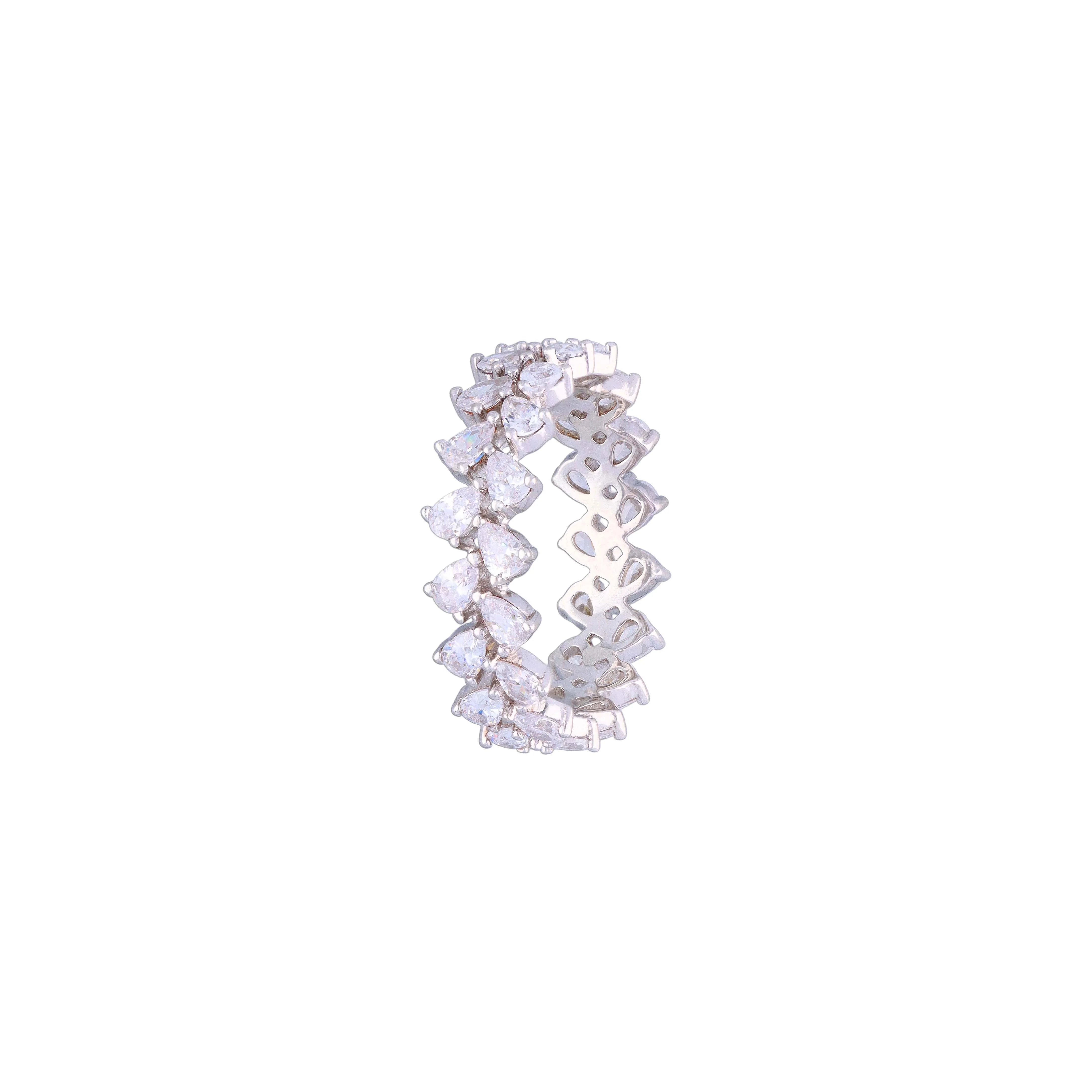 Teardrop Zircon Studded Band Silver Ring - Image 3