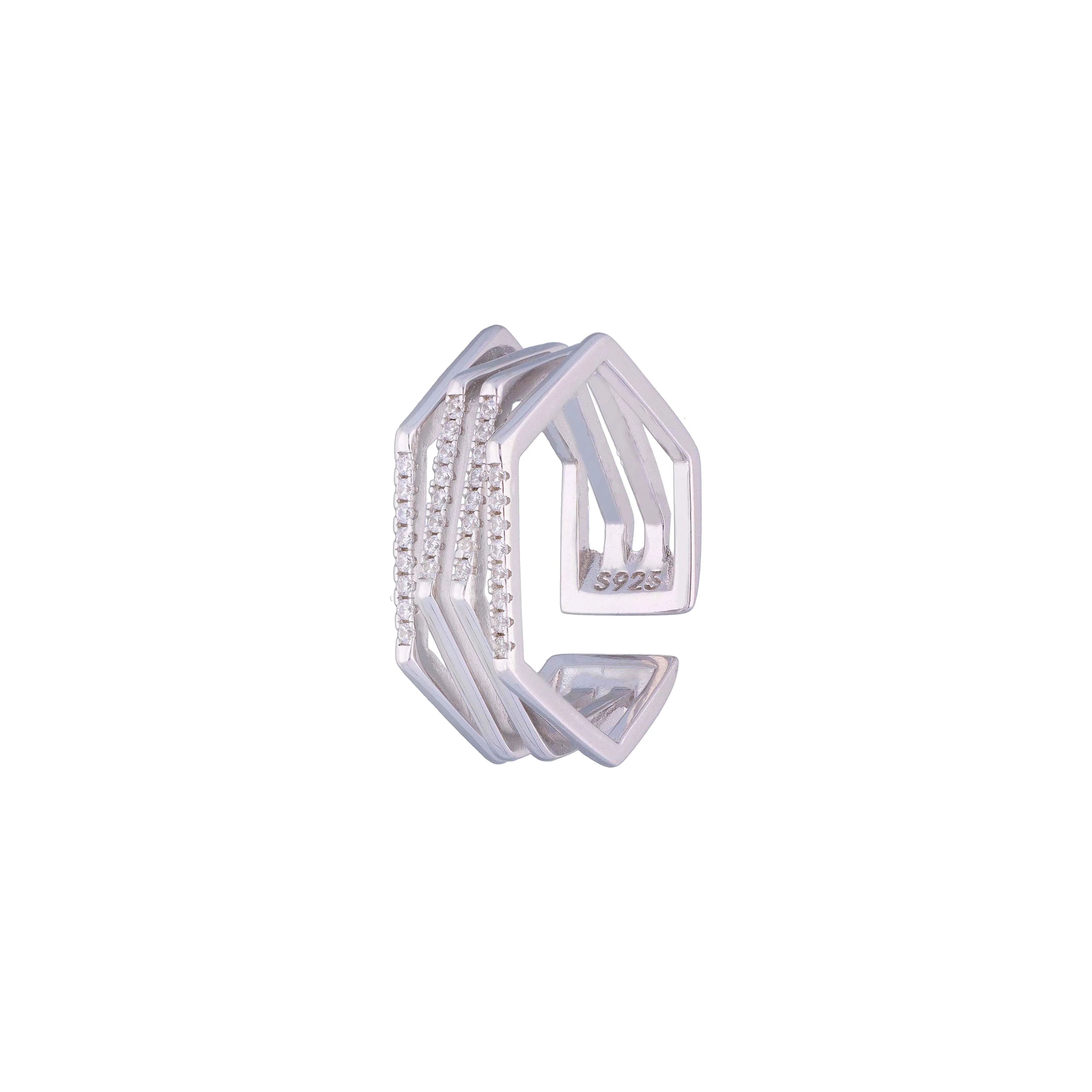 Stylish Criss Cross Layered Silver Minimal Ring - Image 3