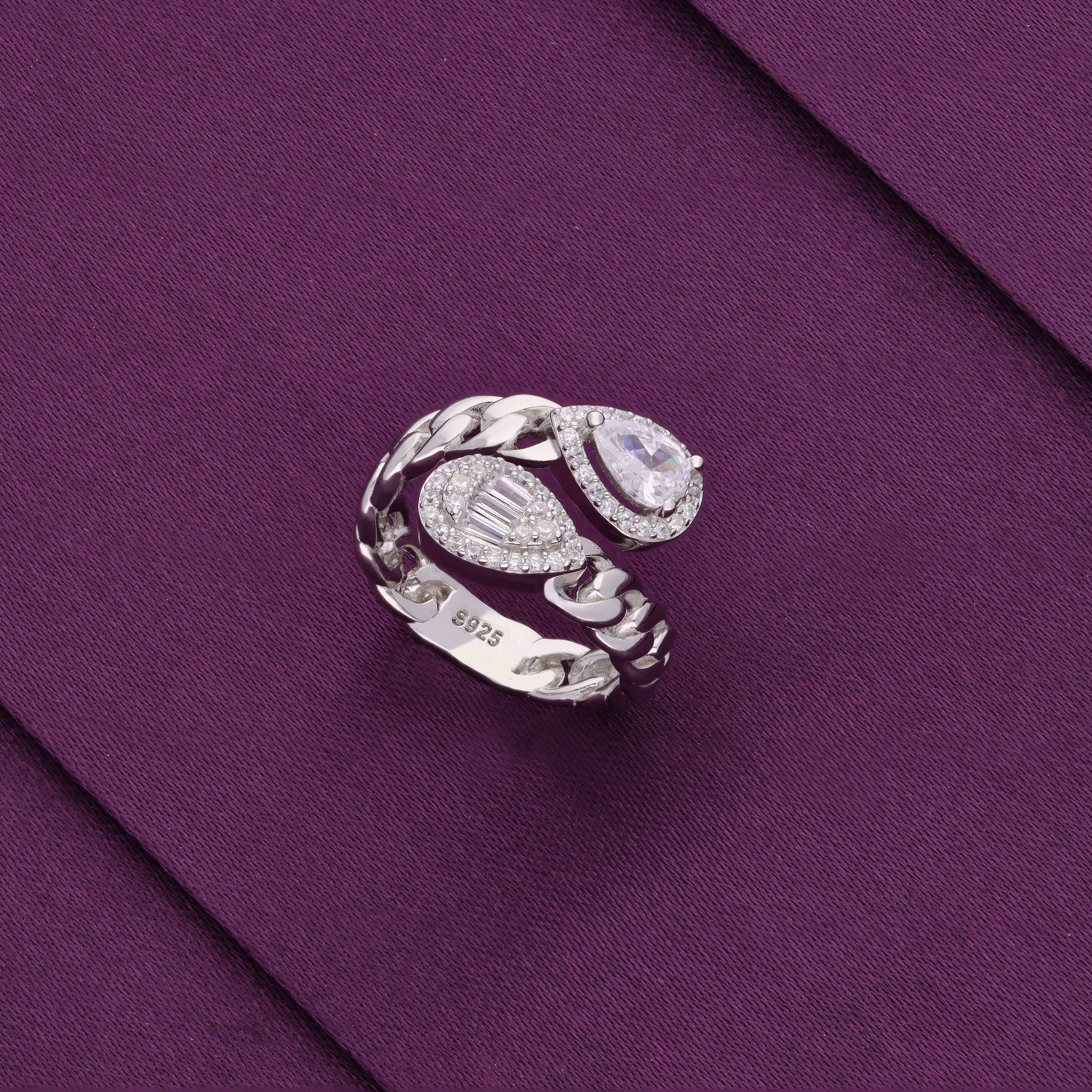 Crystal Teardrop Silver Minimal Ring - Image 2