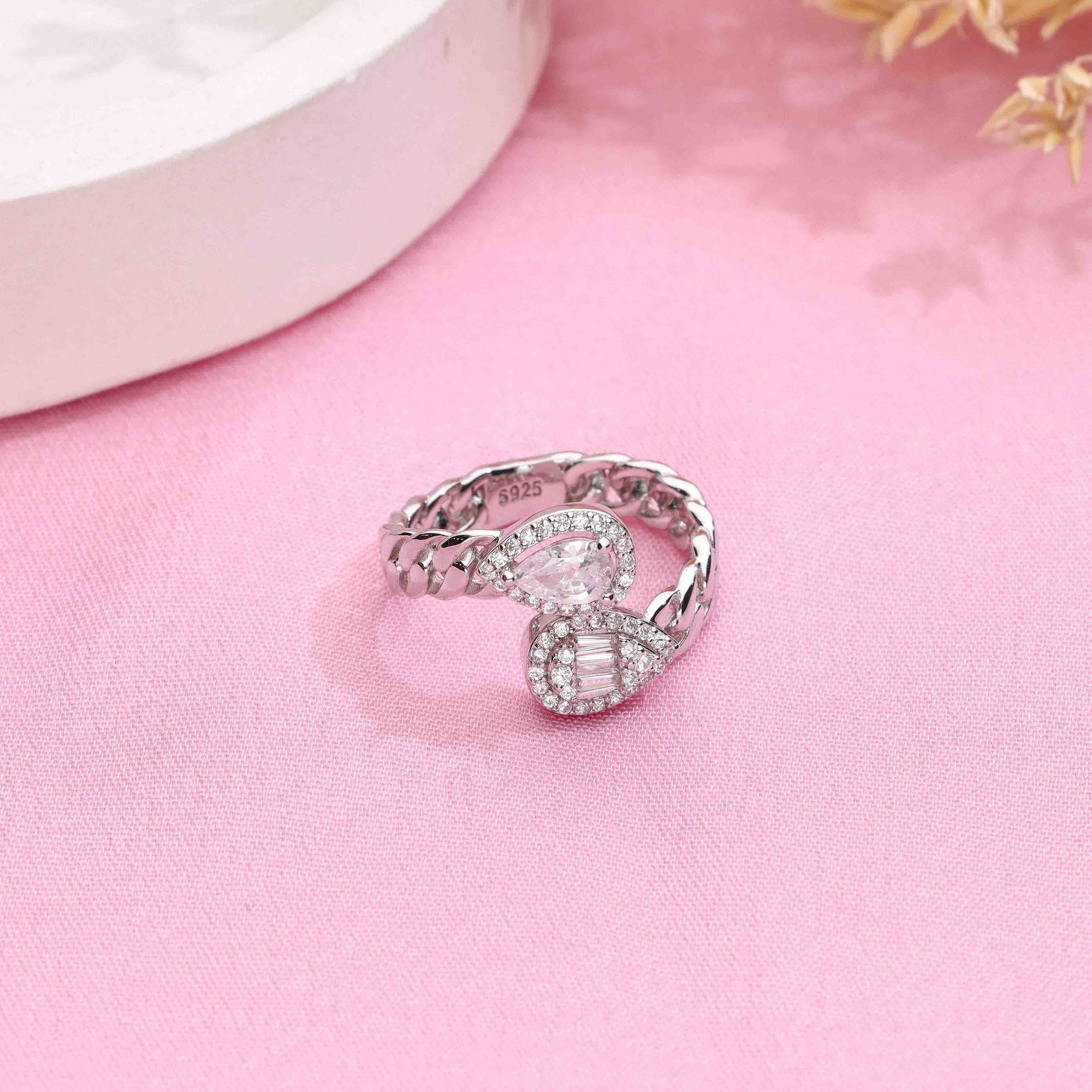 Crystal Teardrop Silver Minimal Ring - Image 4