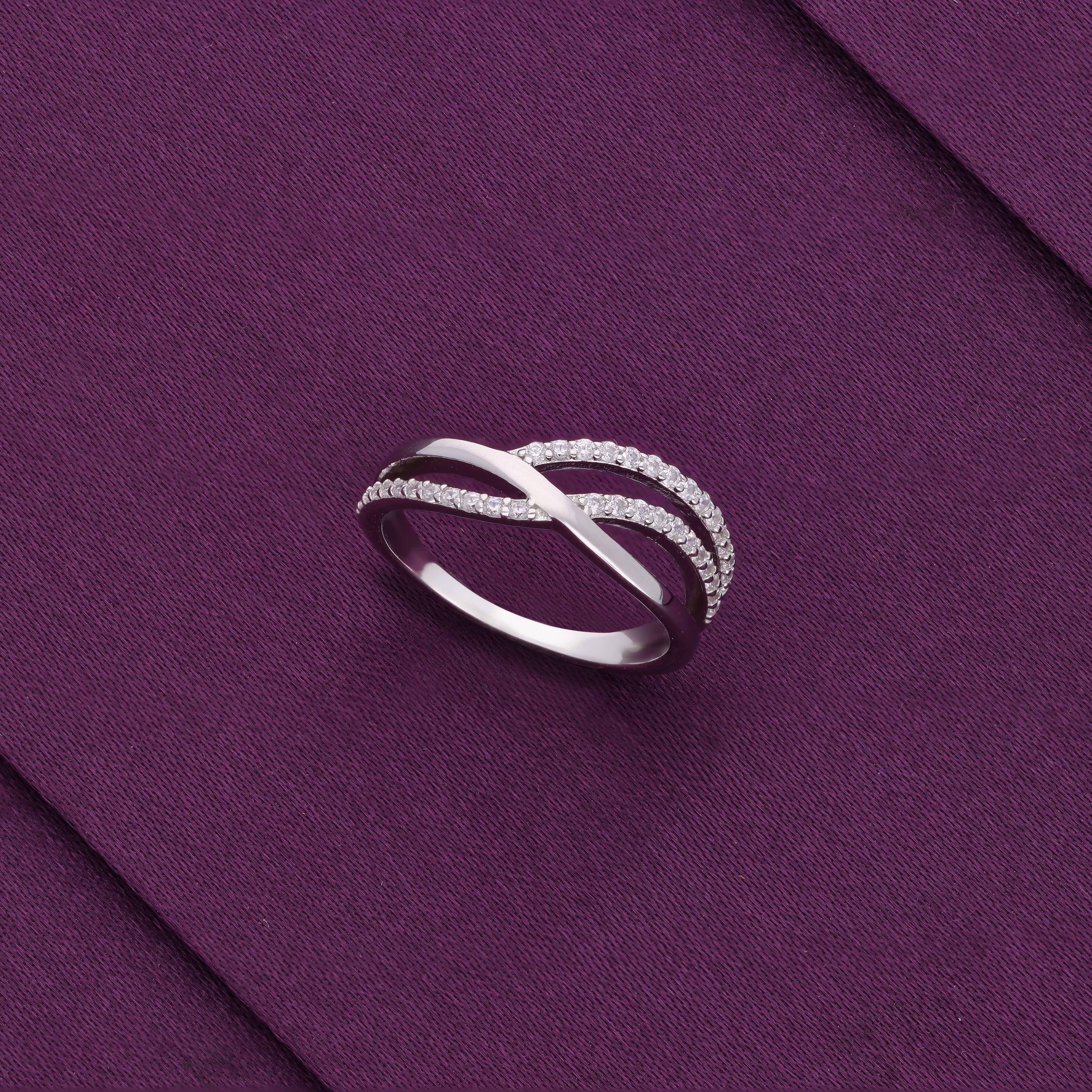 Sparkling Swirl Zircon Silver Minimal Ring - Image 3