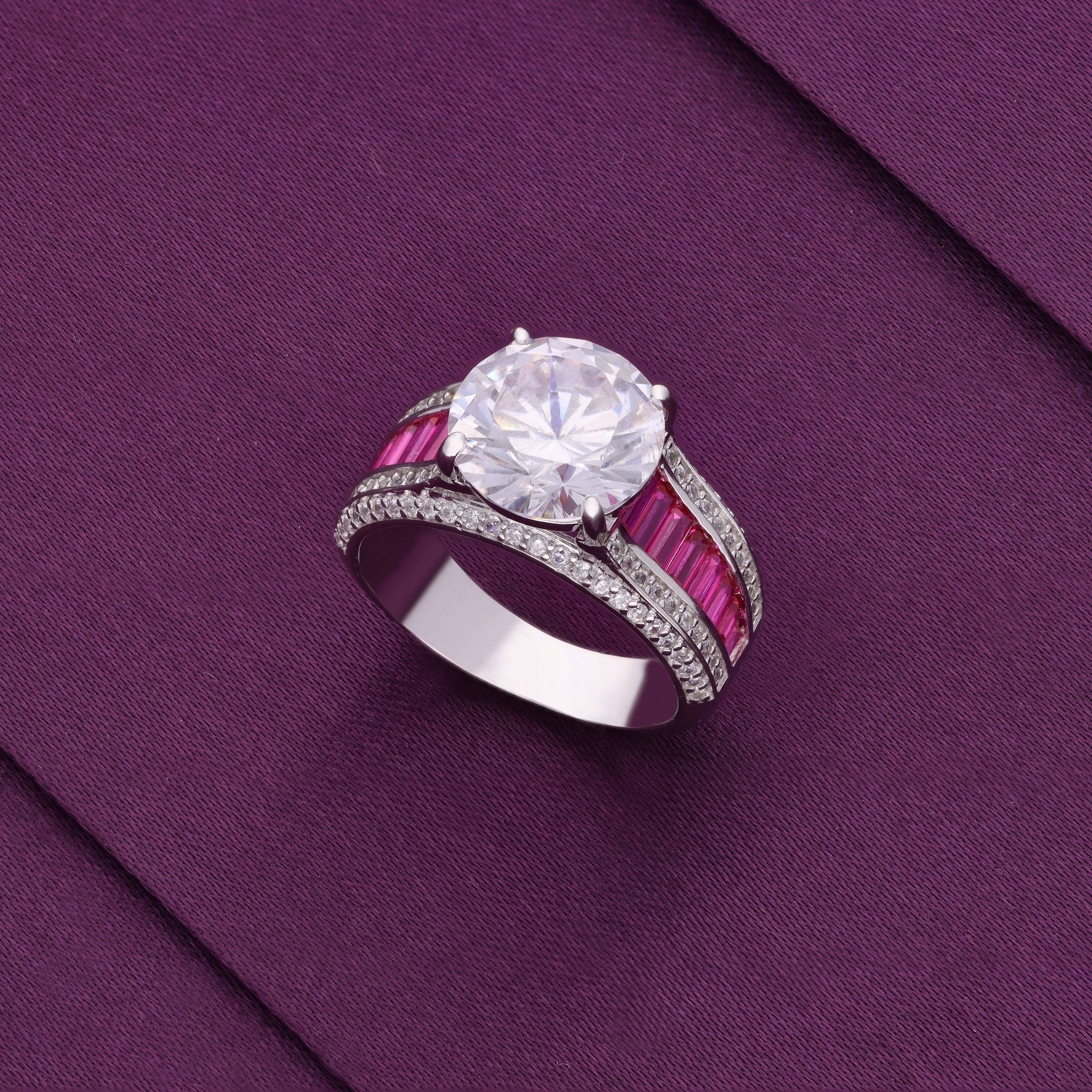 Classic Zircon Diamond Cut Statement Silver Ring - Image 3