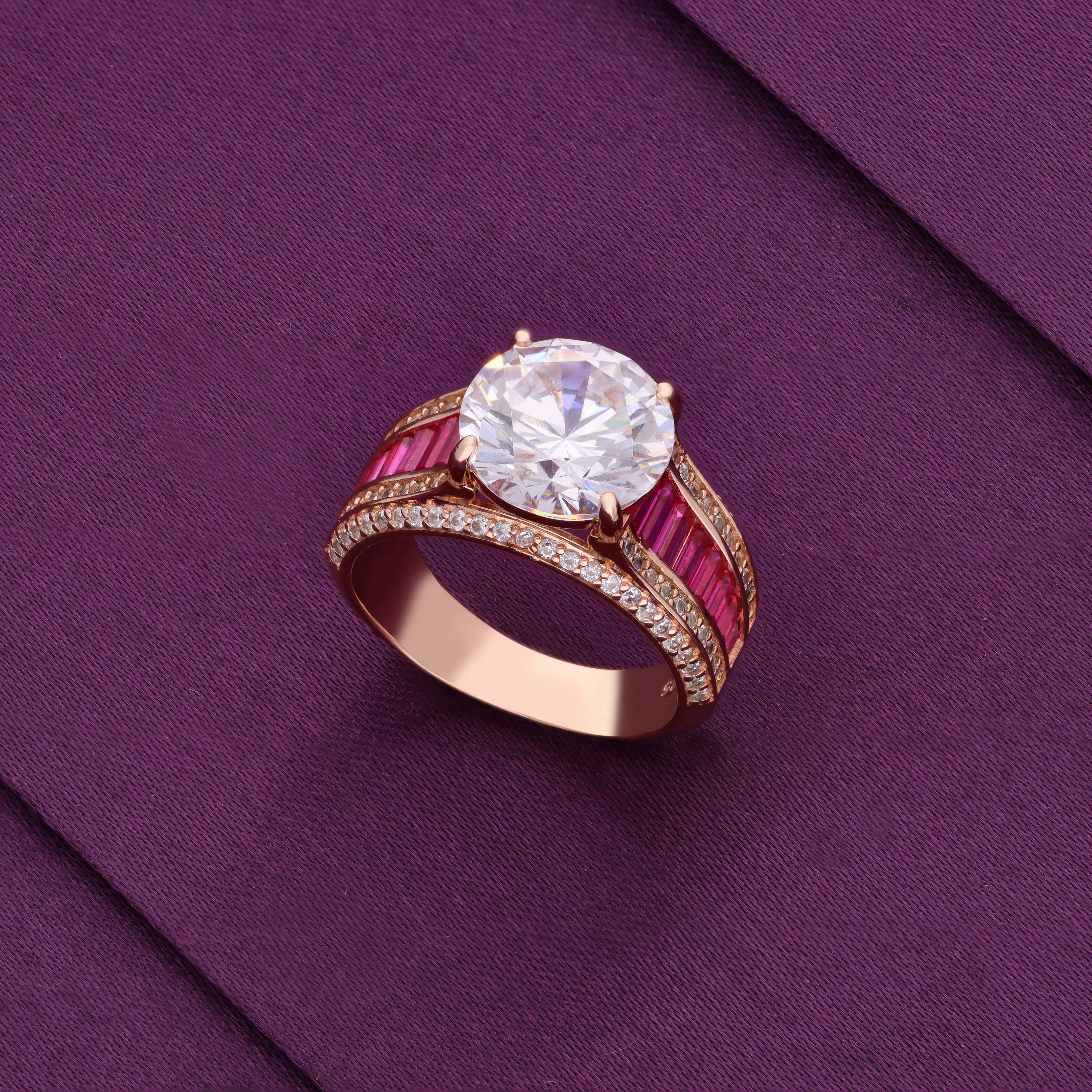 Classic Zircon Diamond Cut Statement Silver Ring - Image 4
