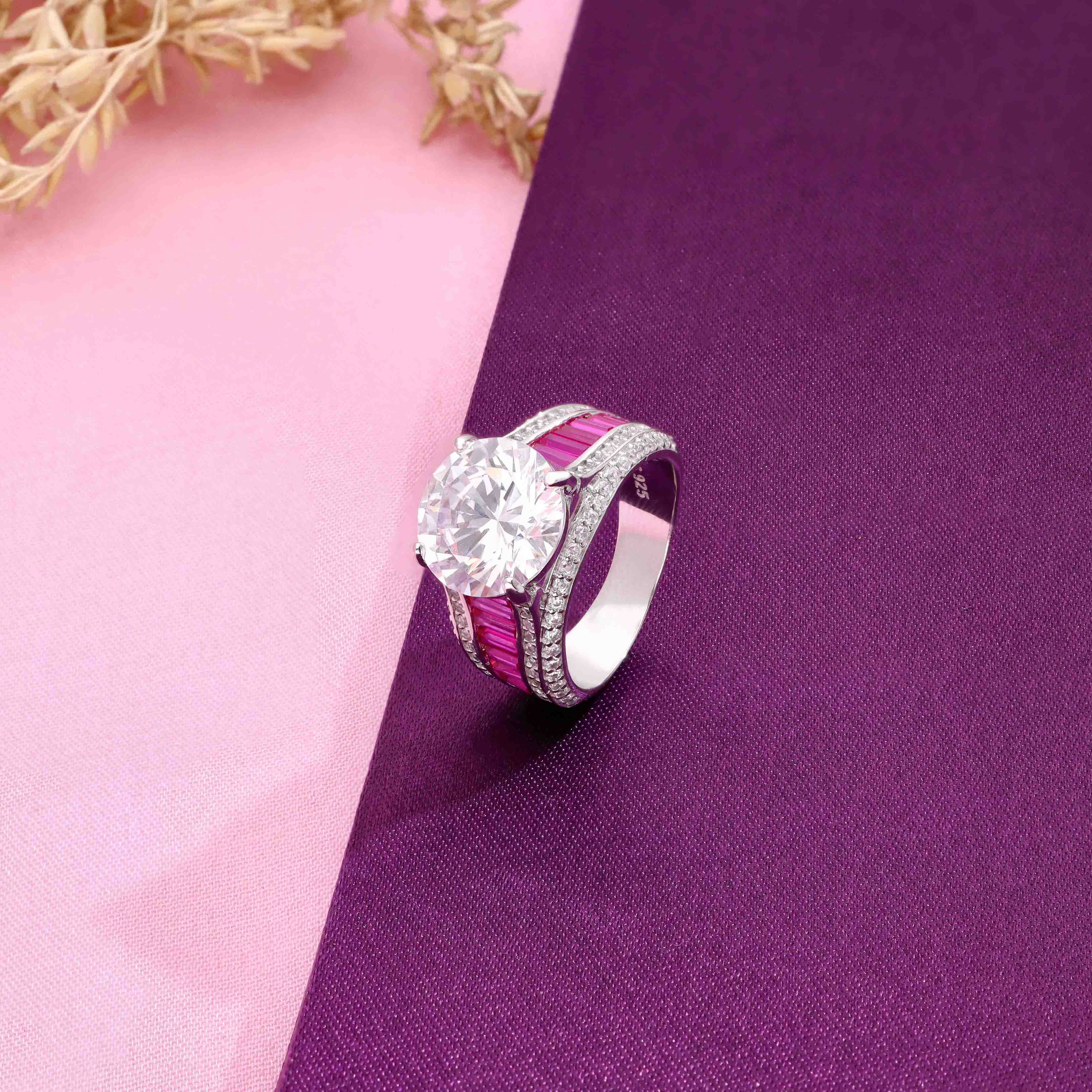 Classic Zircon Diamond Cut Statement Silver Ring - Image 5