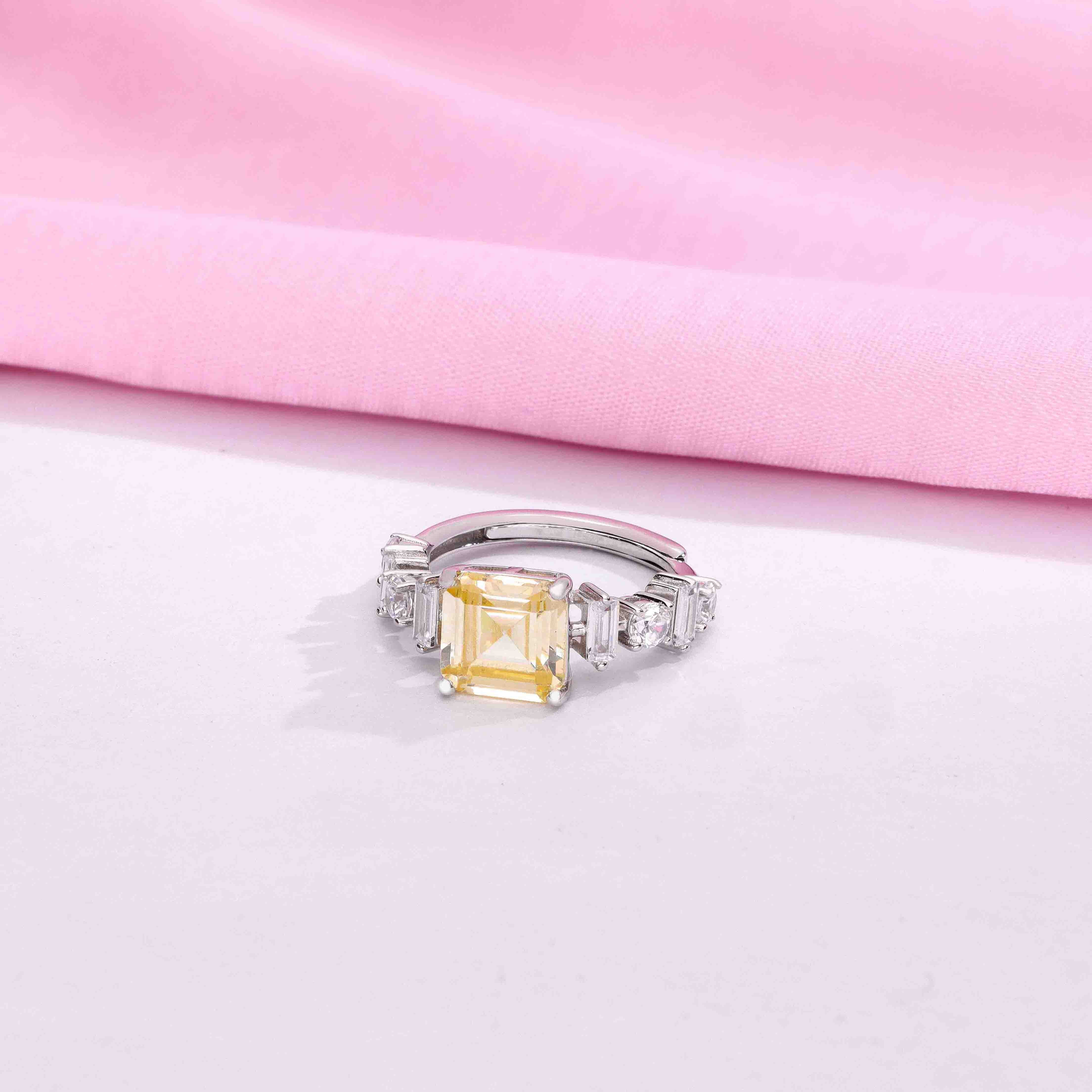 Classic Square Solitaire Statement Silver Ring - Image 11