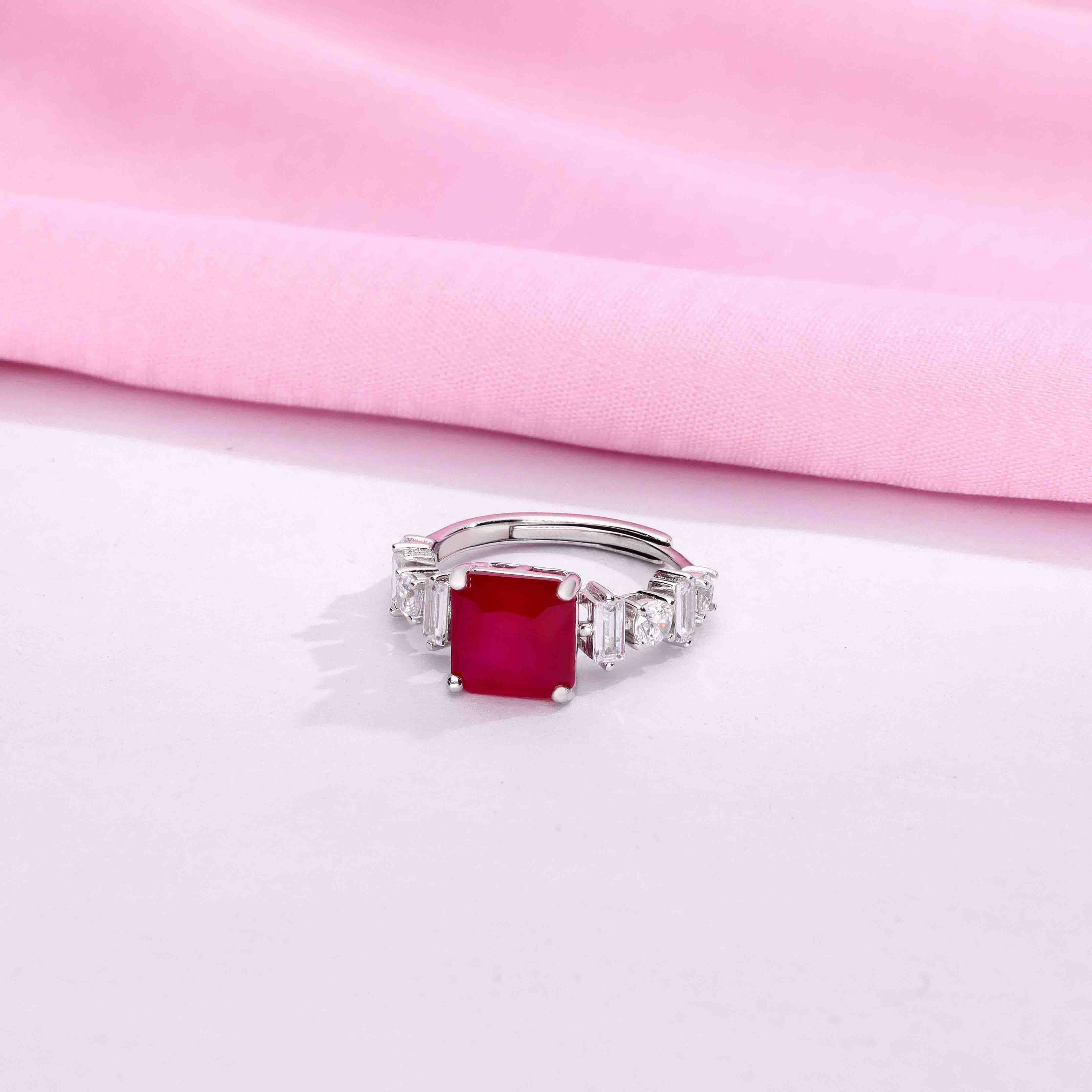 Classic Square Solitaire Statement Silver Ring - Image 12