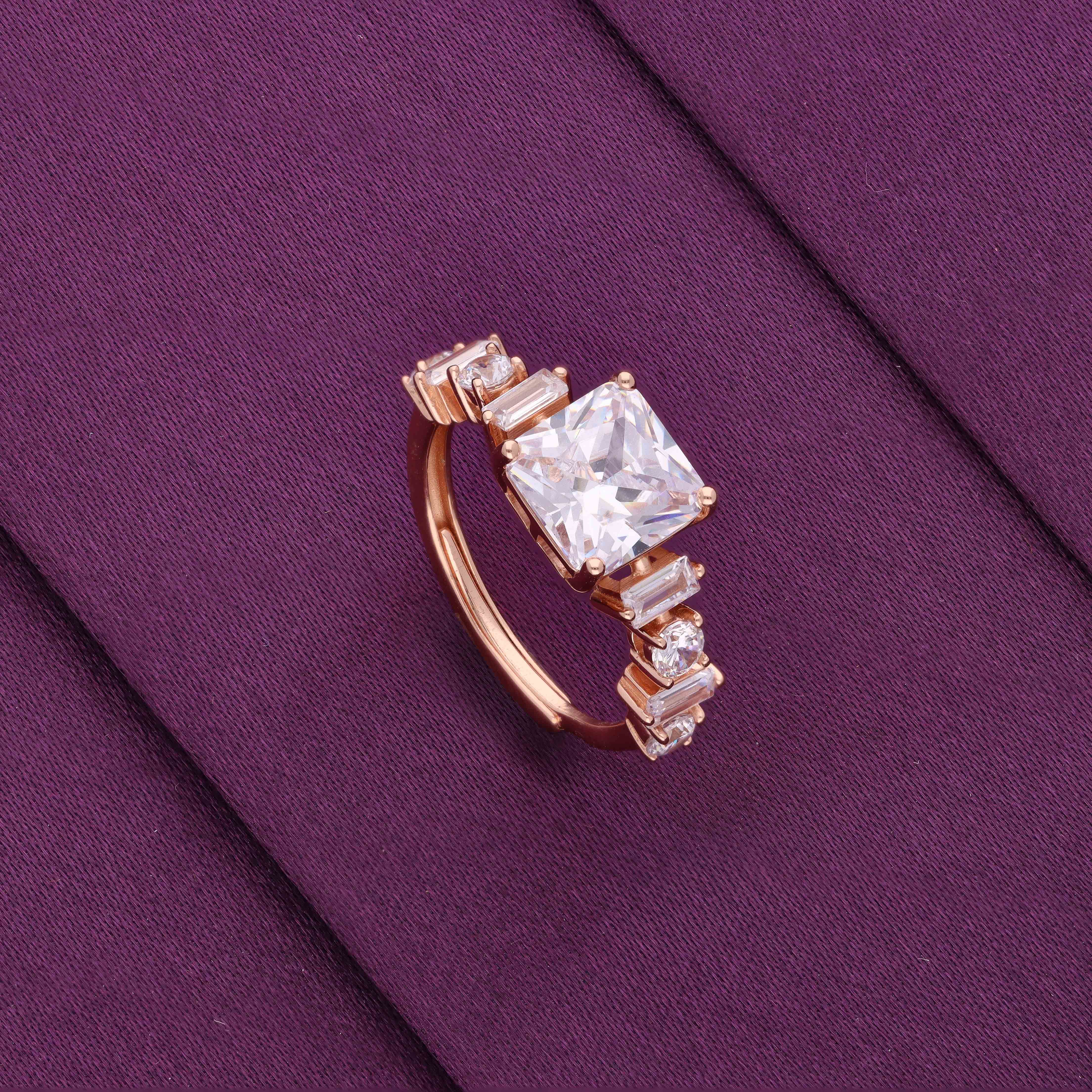 Classic Square Solitaire Statement Silver Ring - Image 6