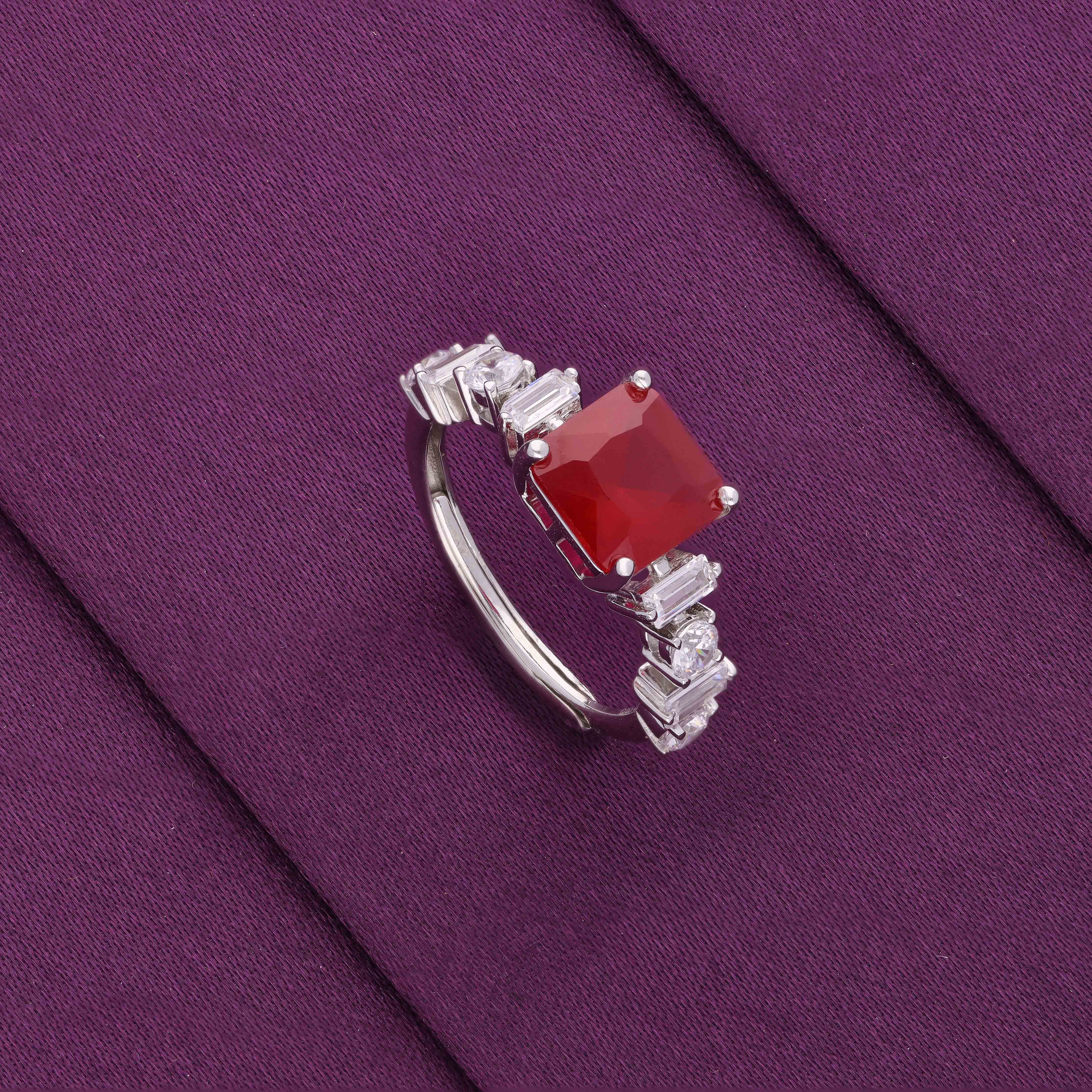 Classic Square Solitaire Statement Silver Ring - Image 8