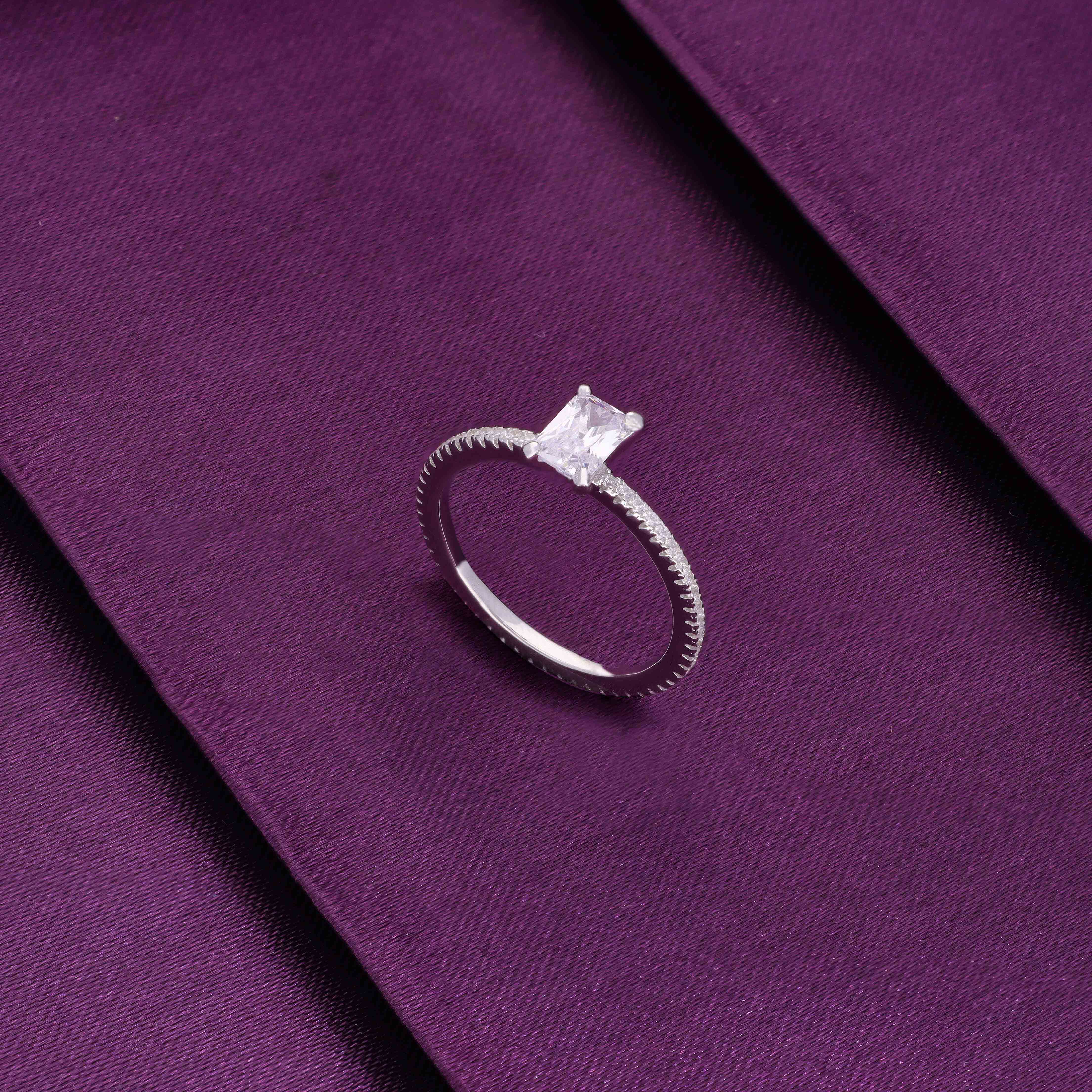 Rectangle-cut Solitaire Silver Ring - Image 3