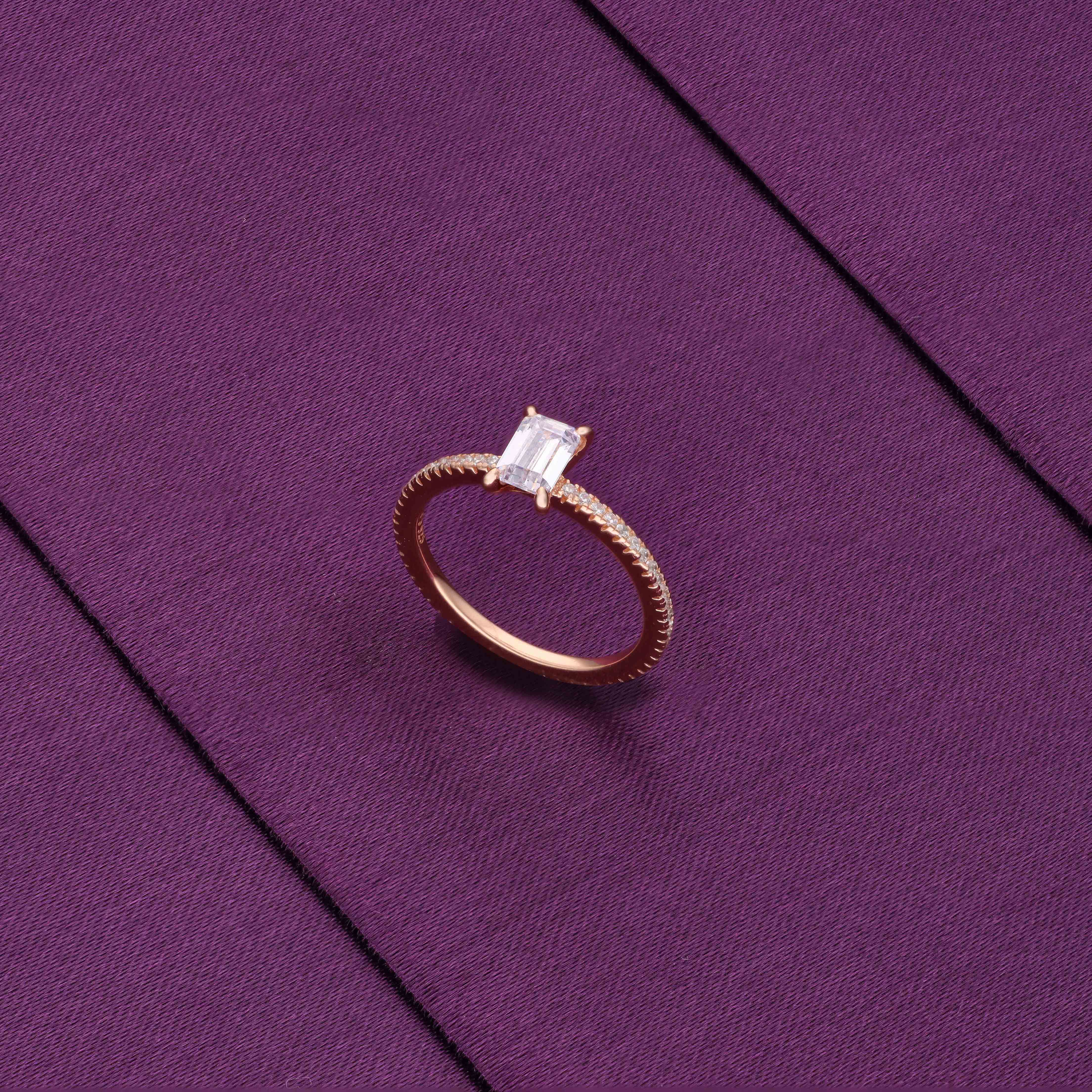 Rectangle-cut Solitaire Silver Ring - Image 4