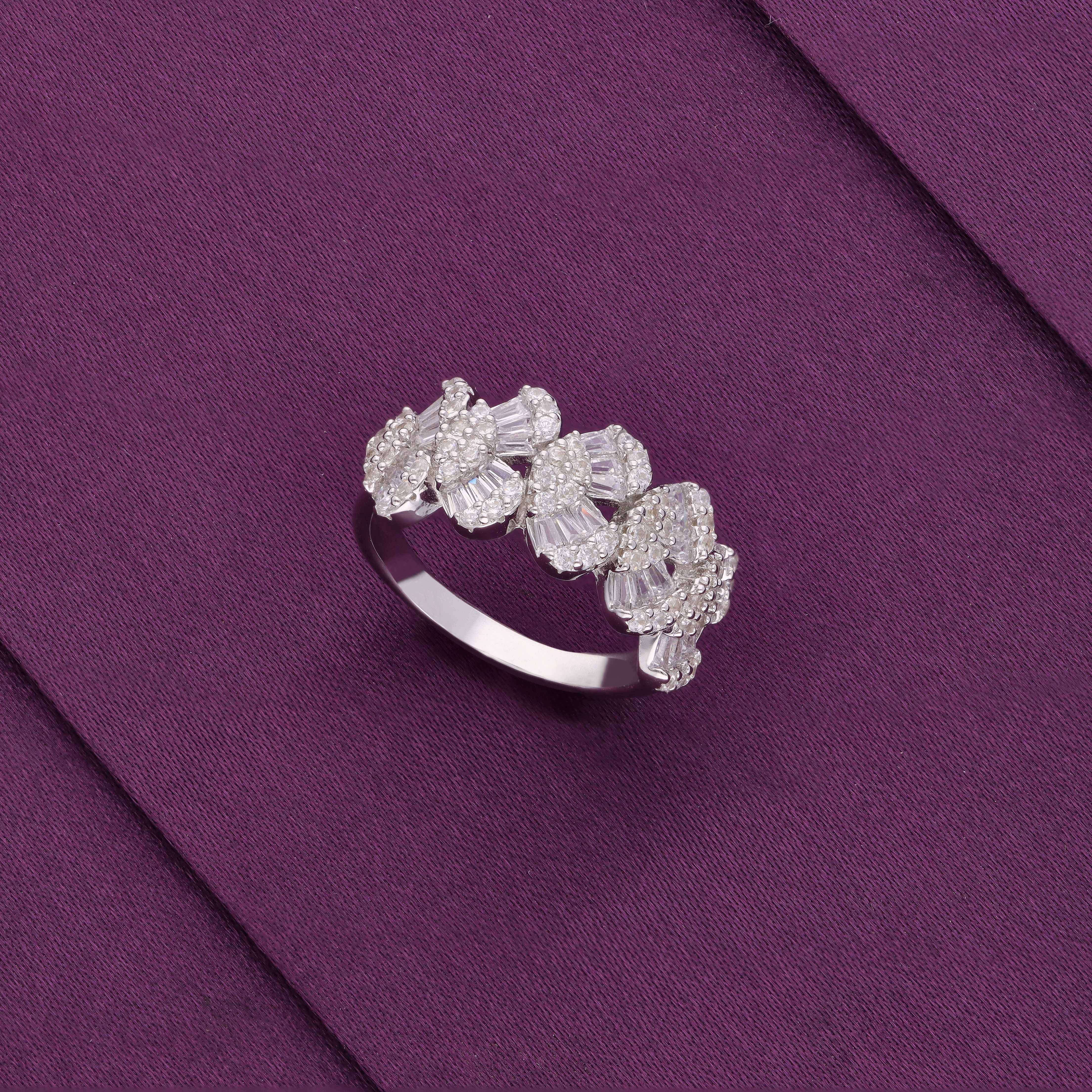 Chic Baguette-cut Zircon Studded Statement Silver Ring - Image 3