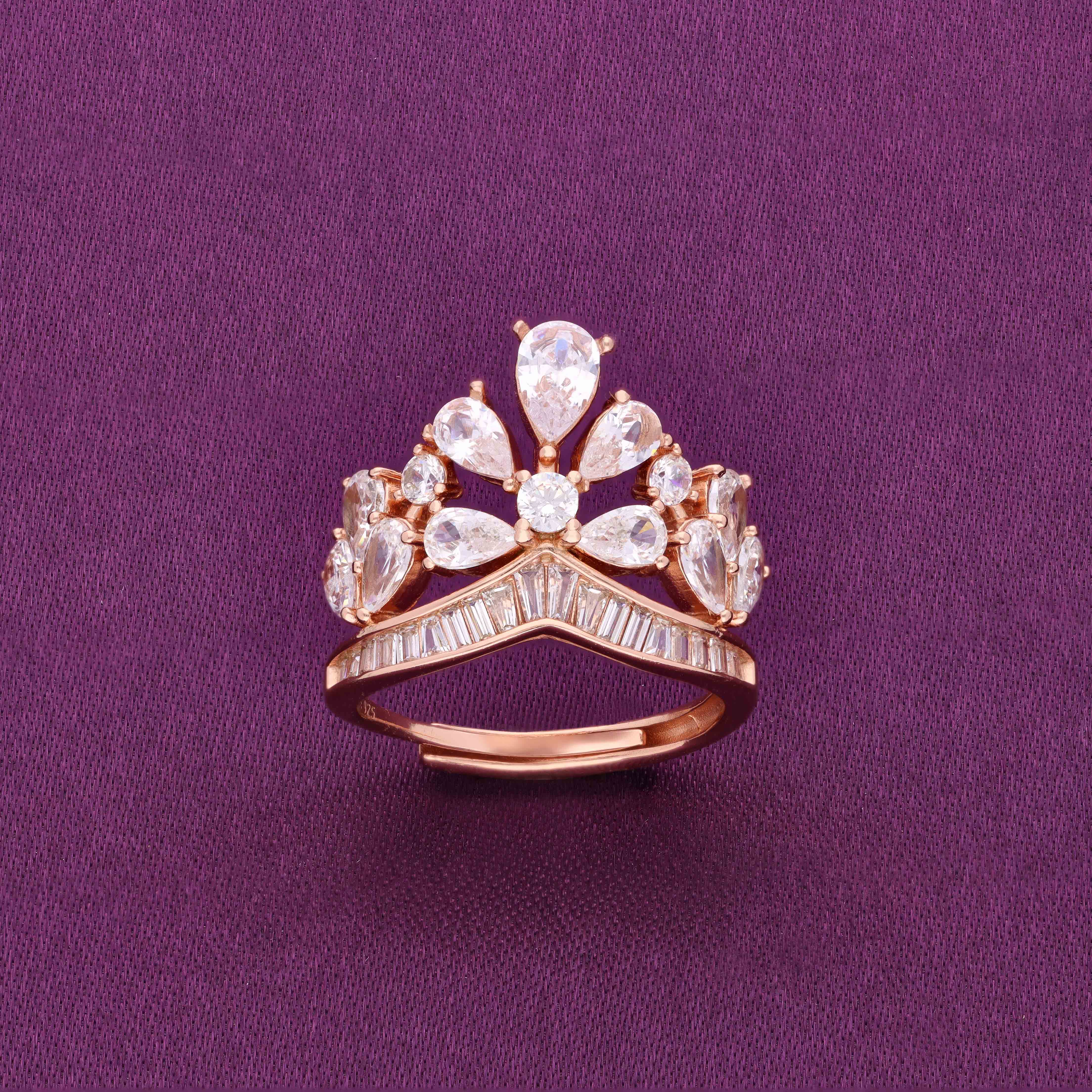 Statement Crown Zircon Studded Silver Ring - Image 3