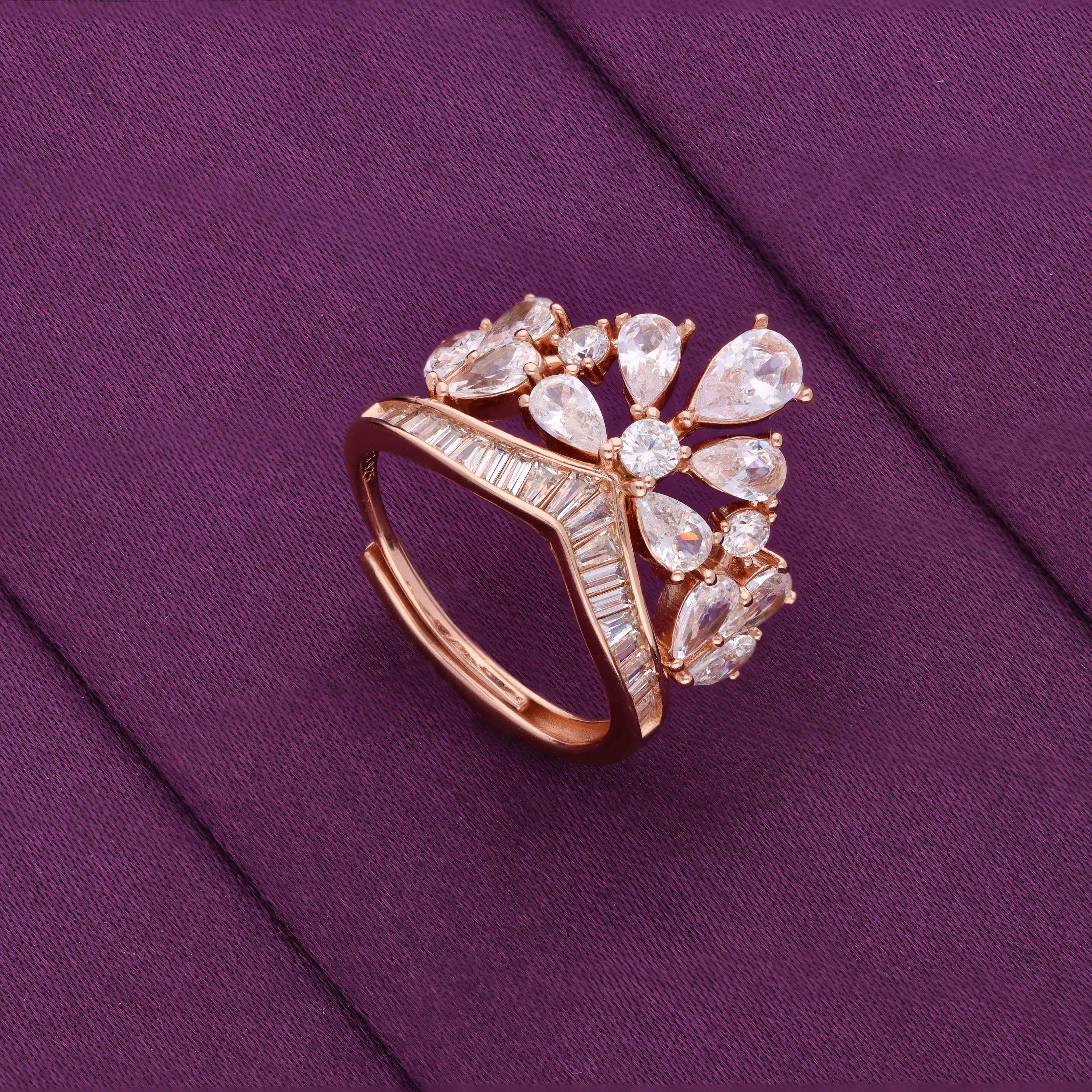 Statement Crown Zircon Studded Silver Ring - Image 5