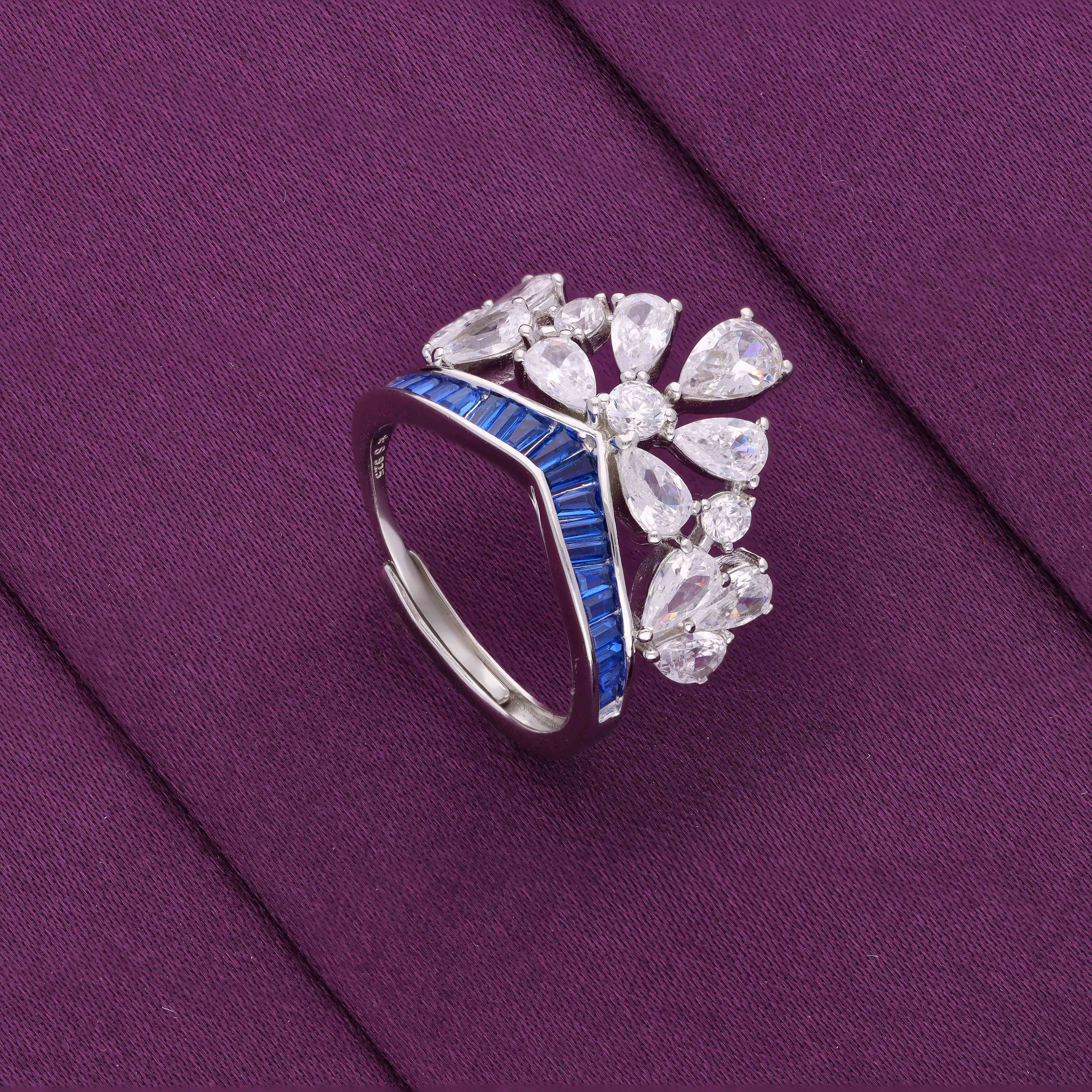 Statement Crown Zircon Studded Silver Ring - Image 6