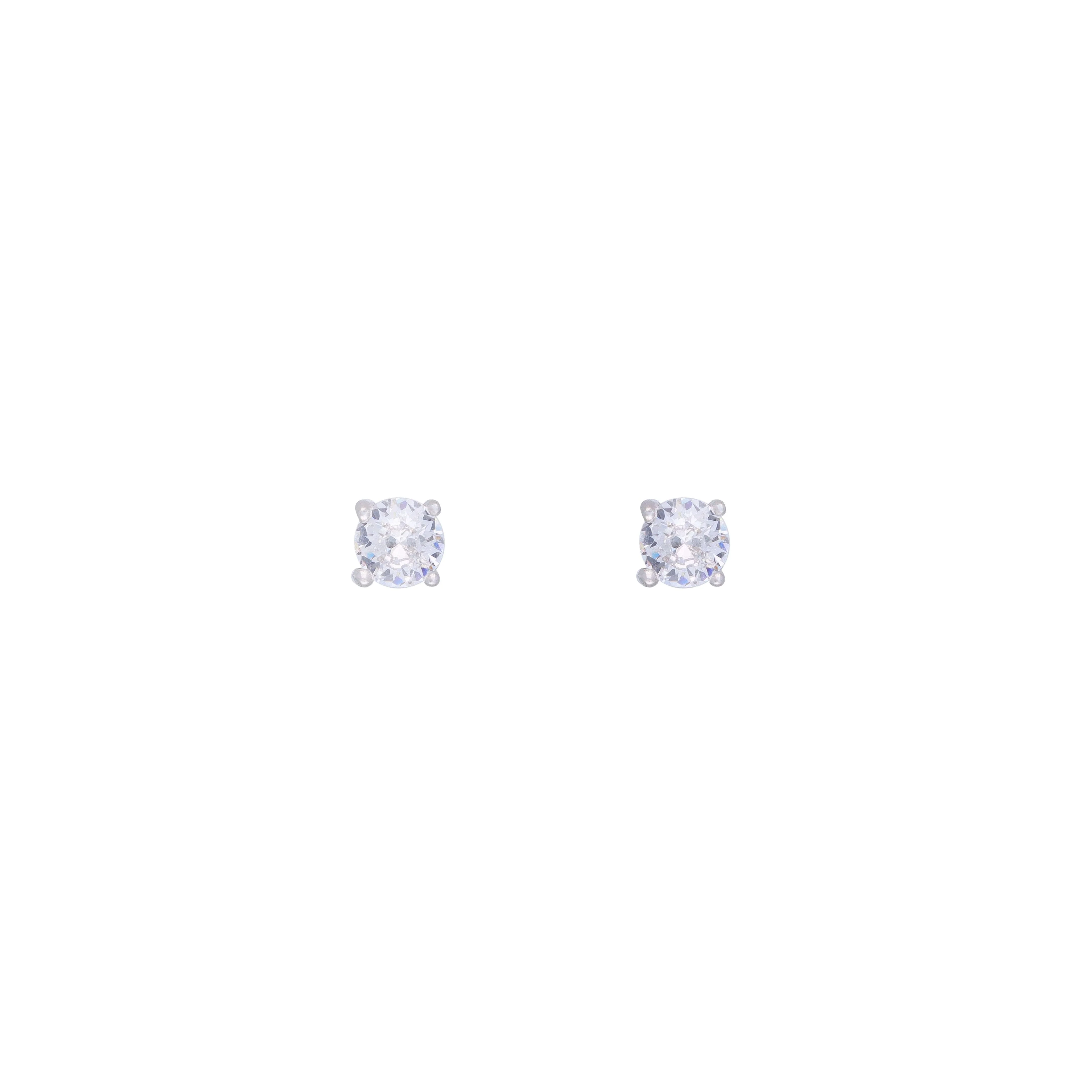 Single Solitaire Zircon Casual Silver Studs Earrings - Image 3