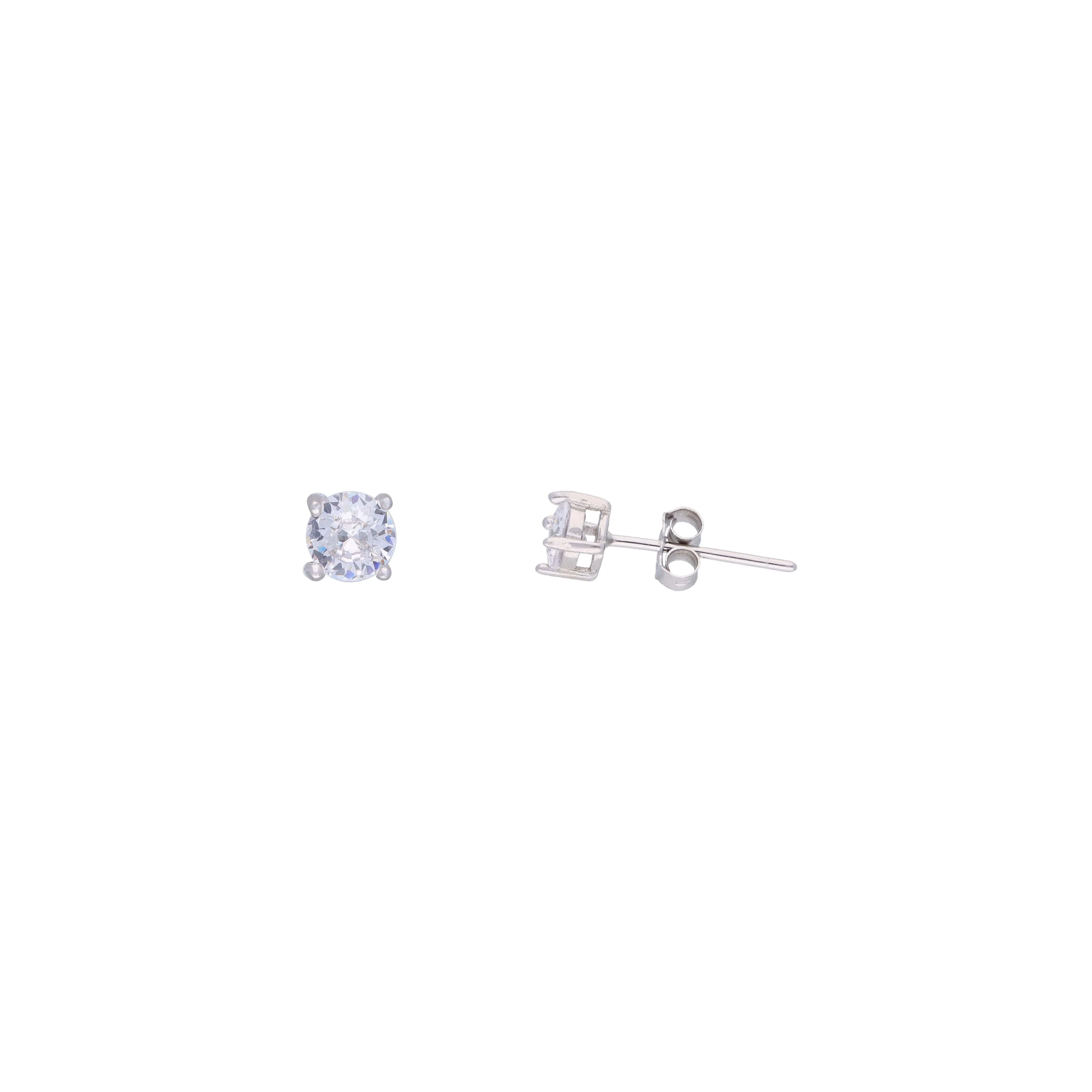 Single Solitaire Zircon Casual Silver Studs Earrings - Image 5