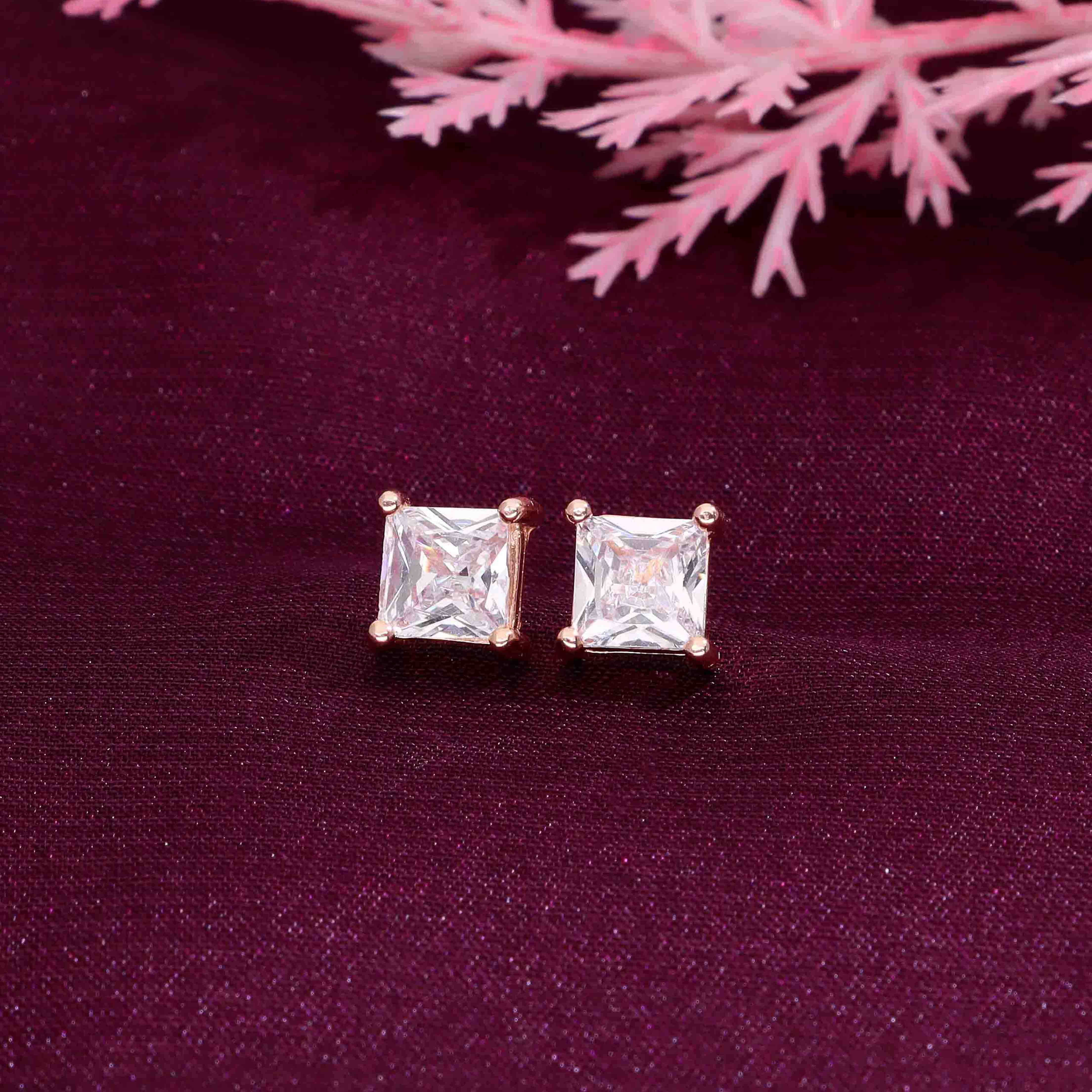 Shimmering Squares Casual Silver Studs Earrings - Image 2