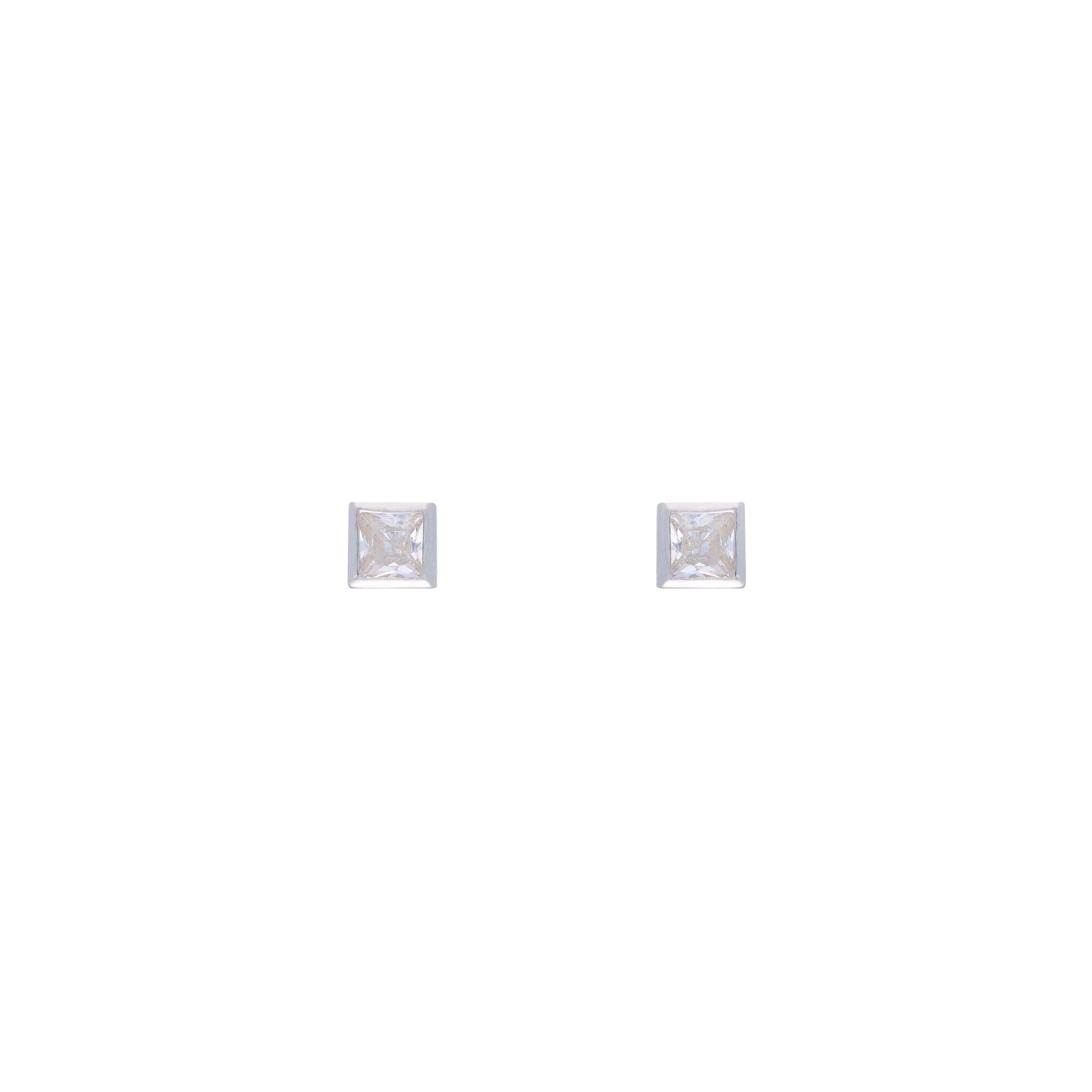 Square Crystals Casual Silver Studs Earrings - Image 3