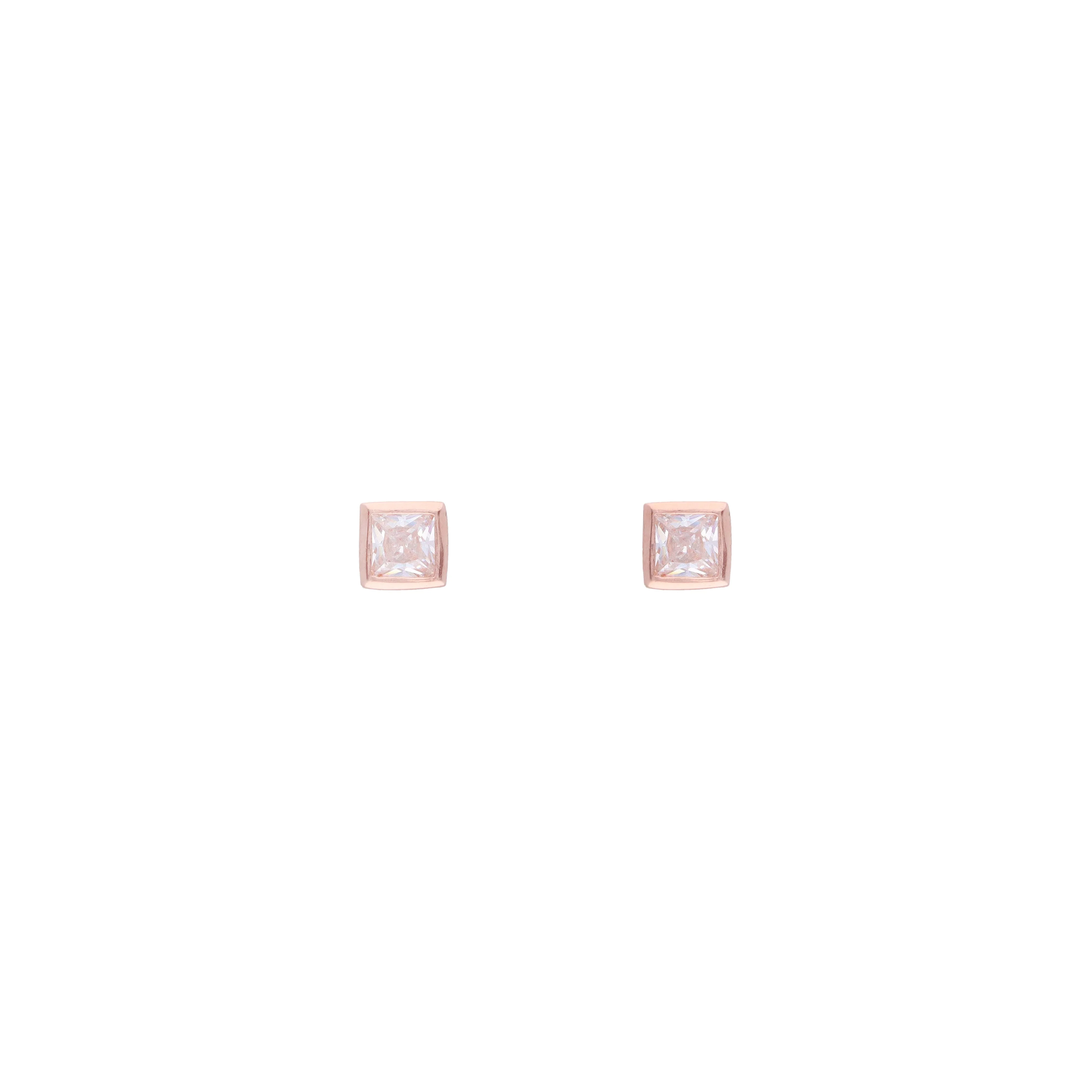 Square Crystals Casual Silver Studs Earrings - Image 4