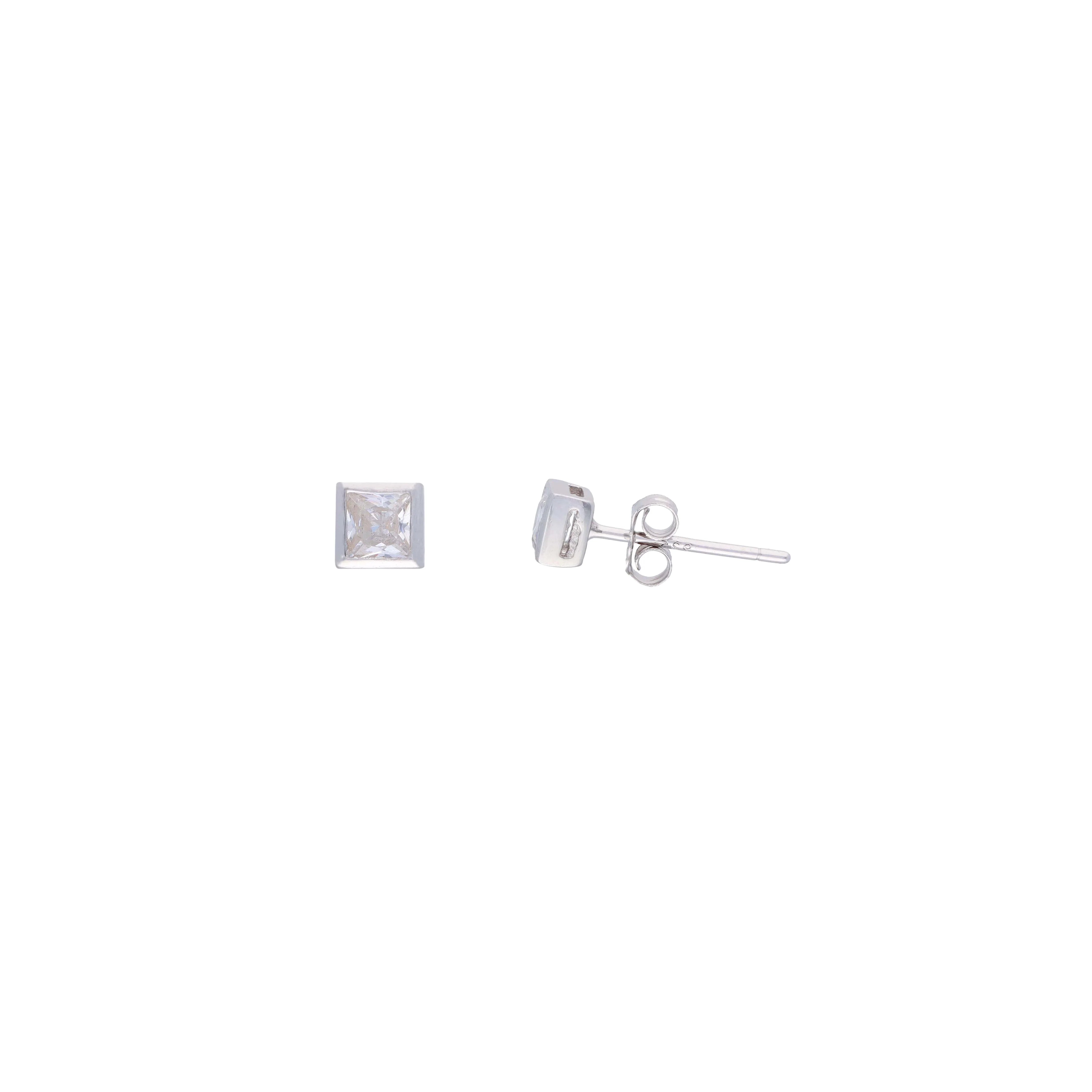 Square Crystals Casual Silver Studs Earrings - Image 5