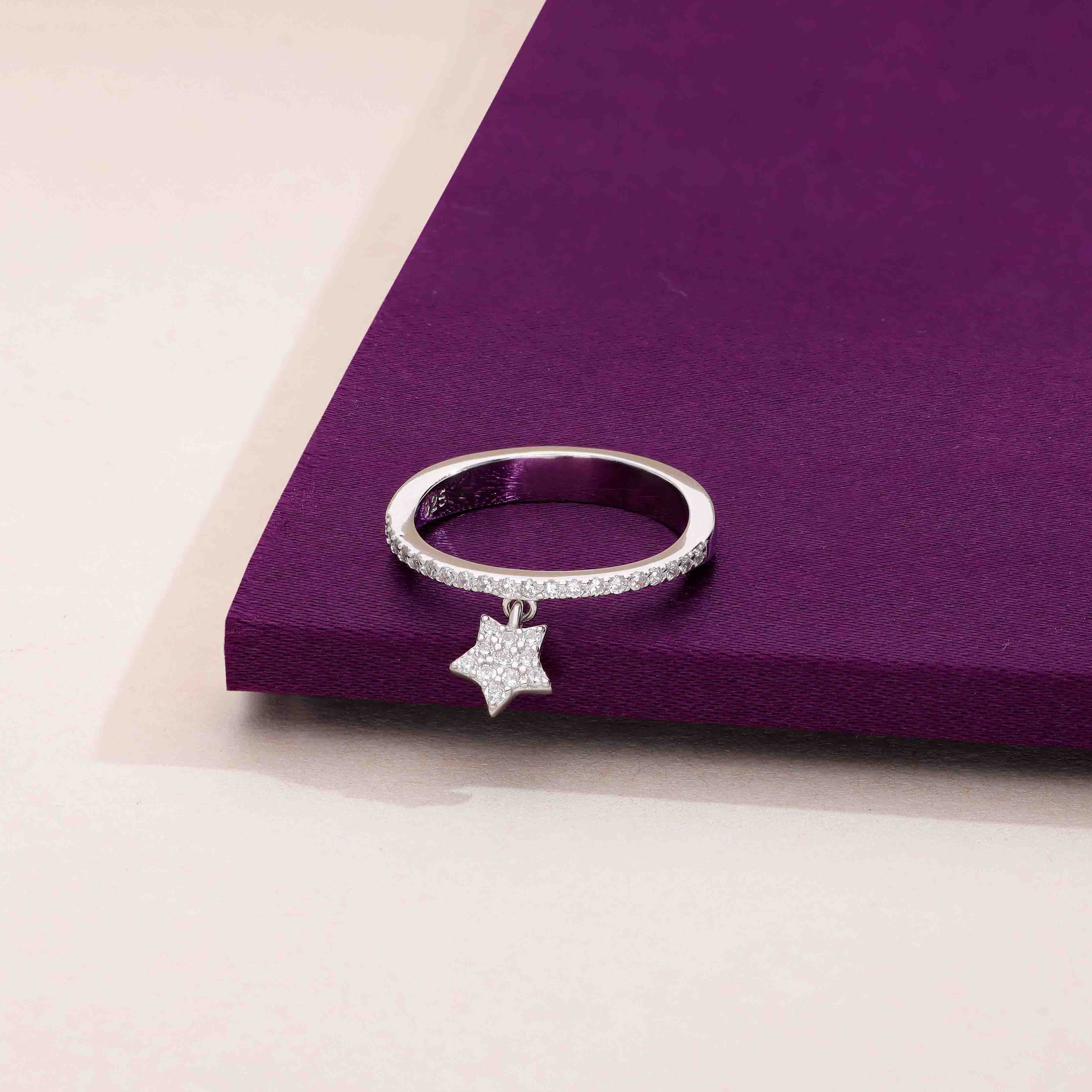 Dancing Star Zircon Silver Minimal Ring - Image 5