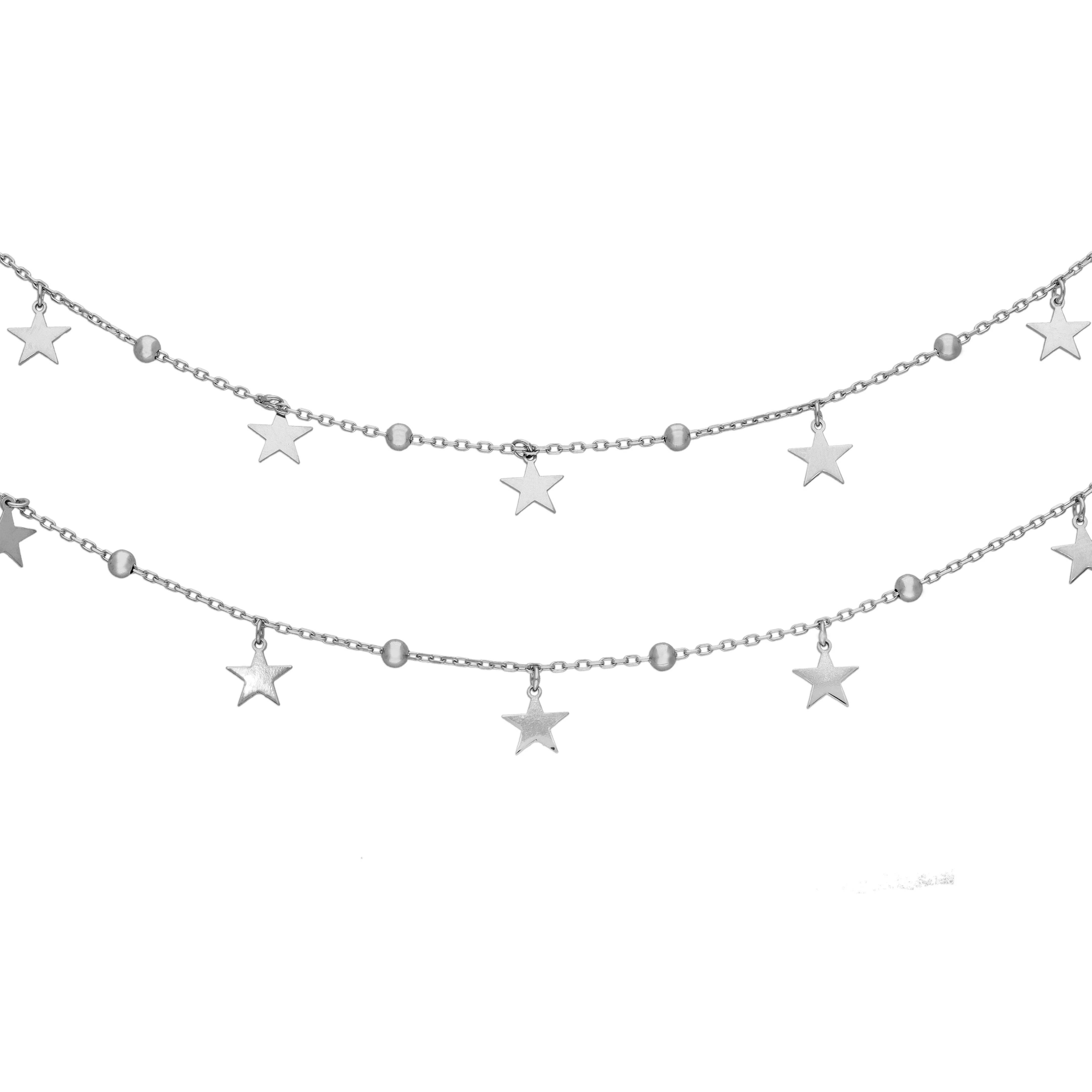 Starry Saga Double Layered Long Silver Chain Necklace - Image 3