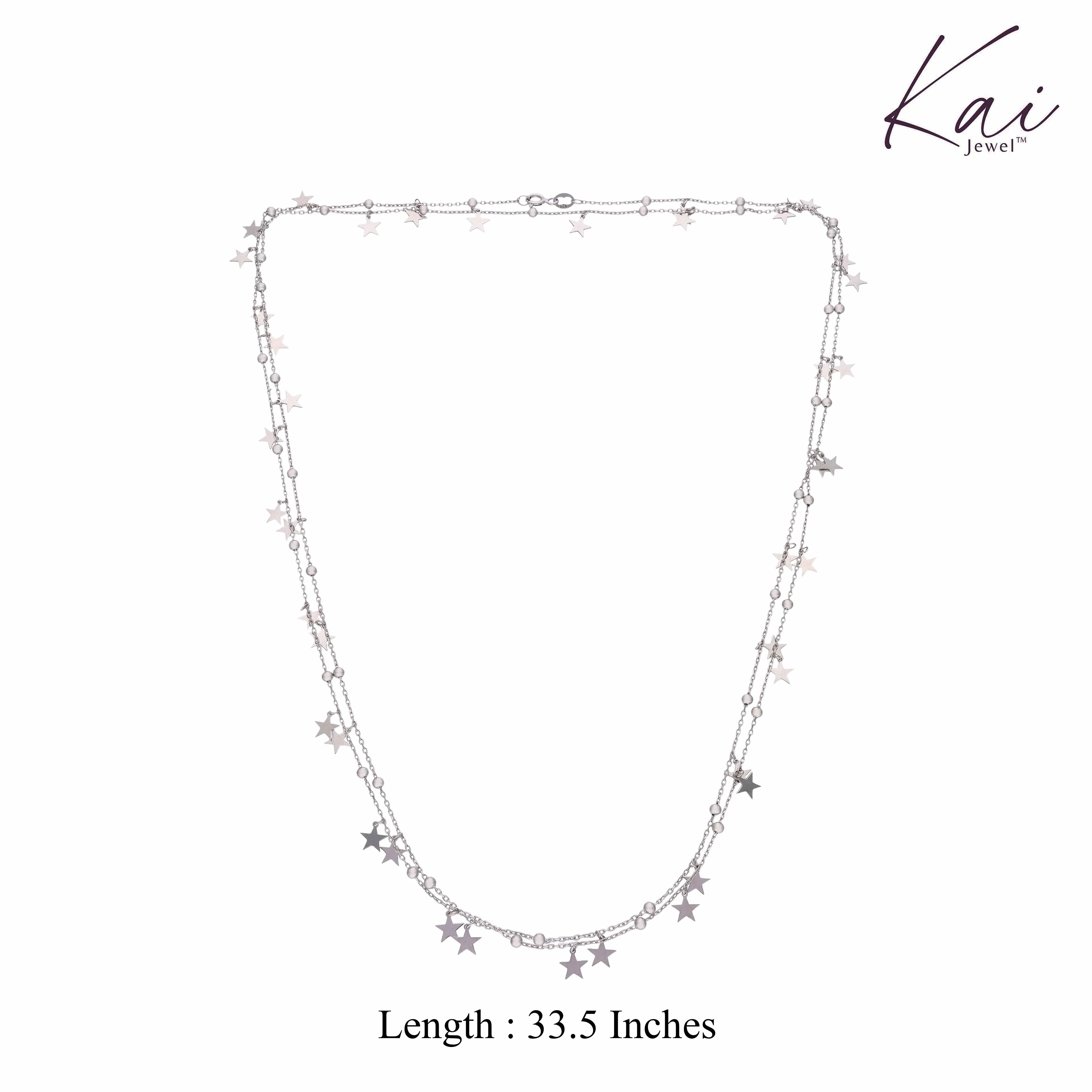 Starry Saga Double Layered Long Silver Chain Necklace - Image 5