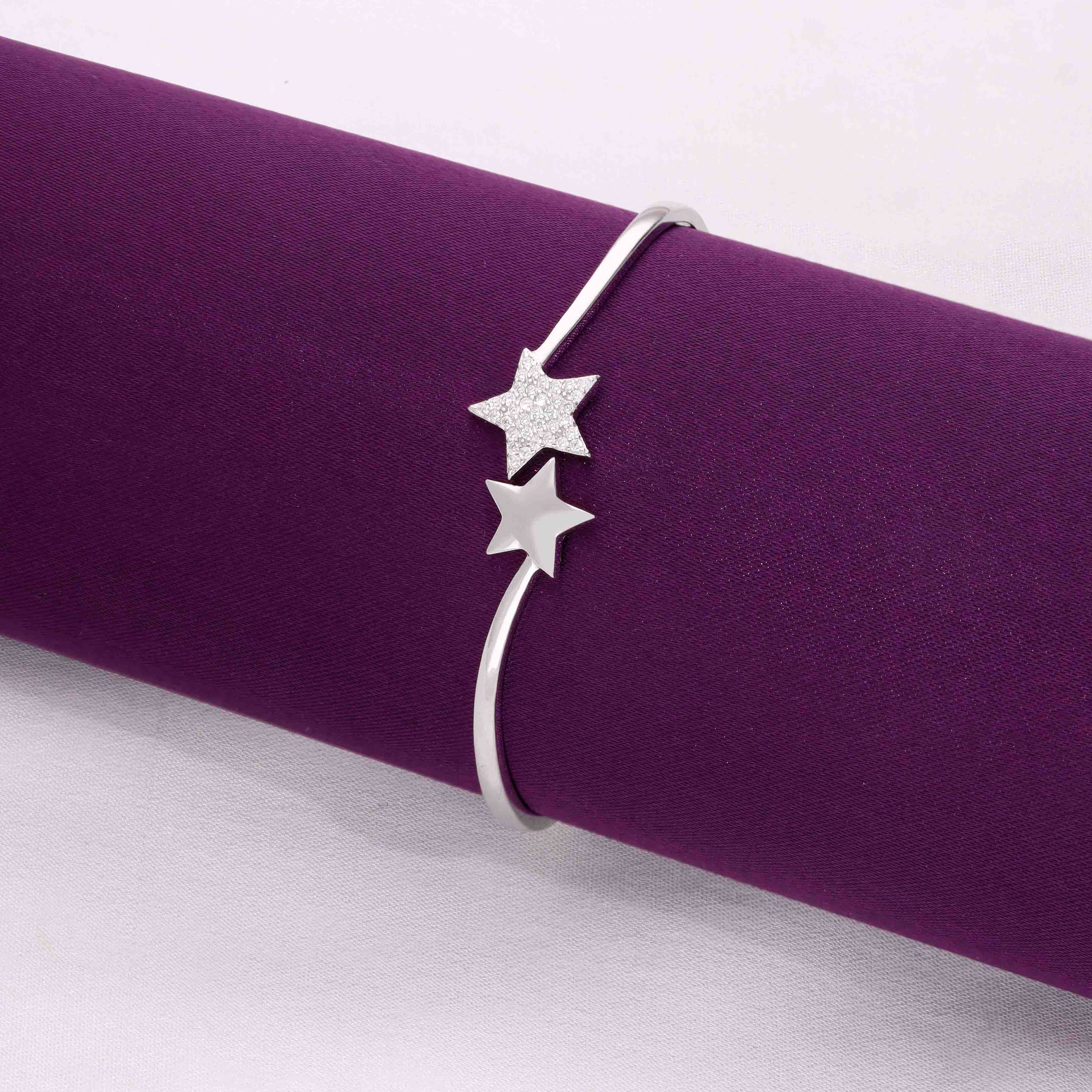 Sterling Stars Zircon Silver Bangle Bracelet - Image 5