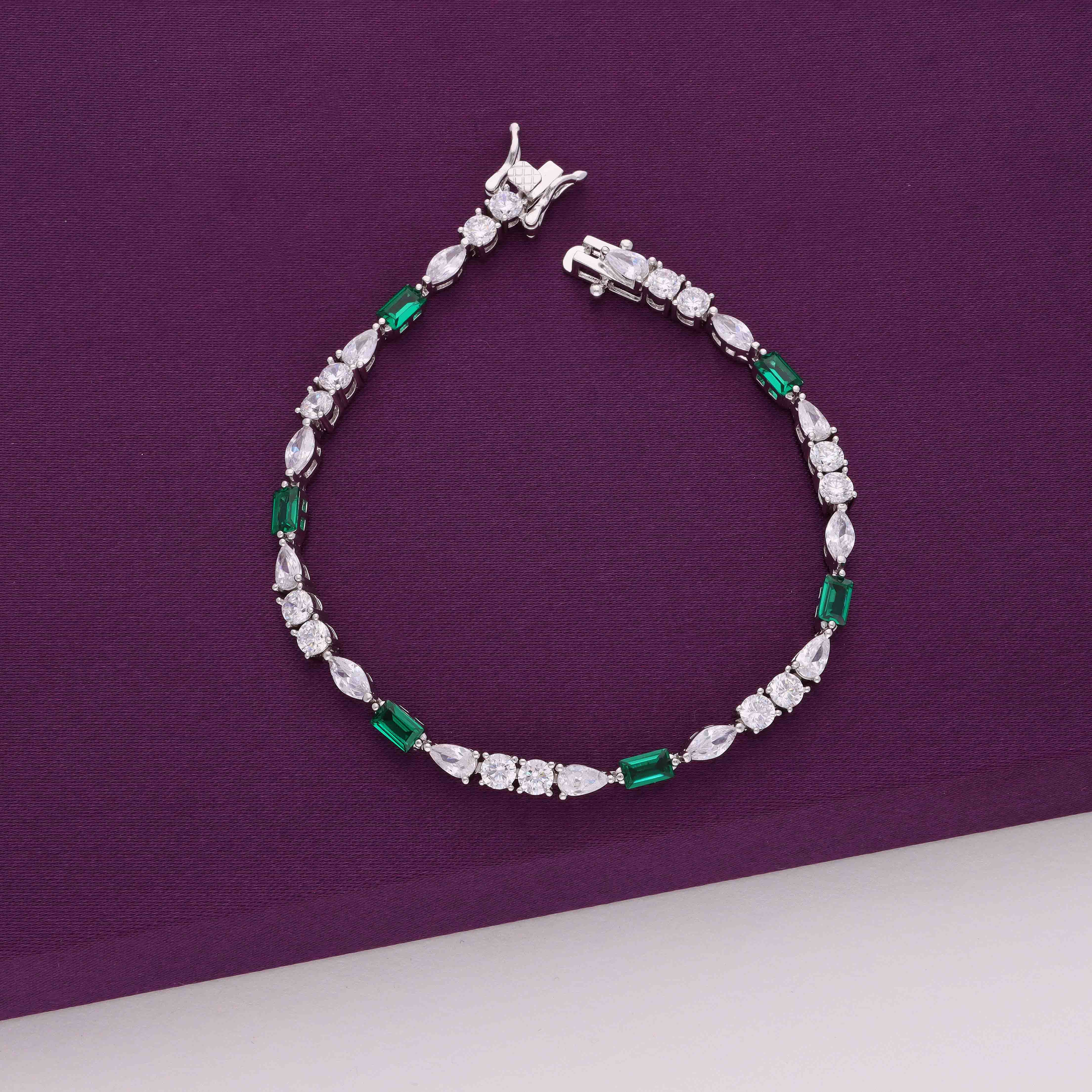 Elegant Multi Crystals Silver Tennis Bracelet - Image 3