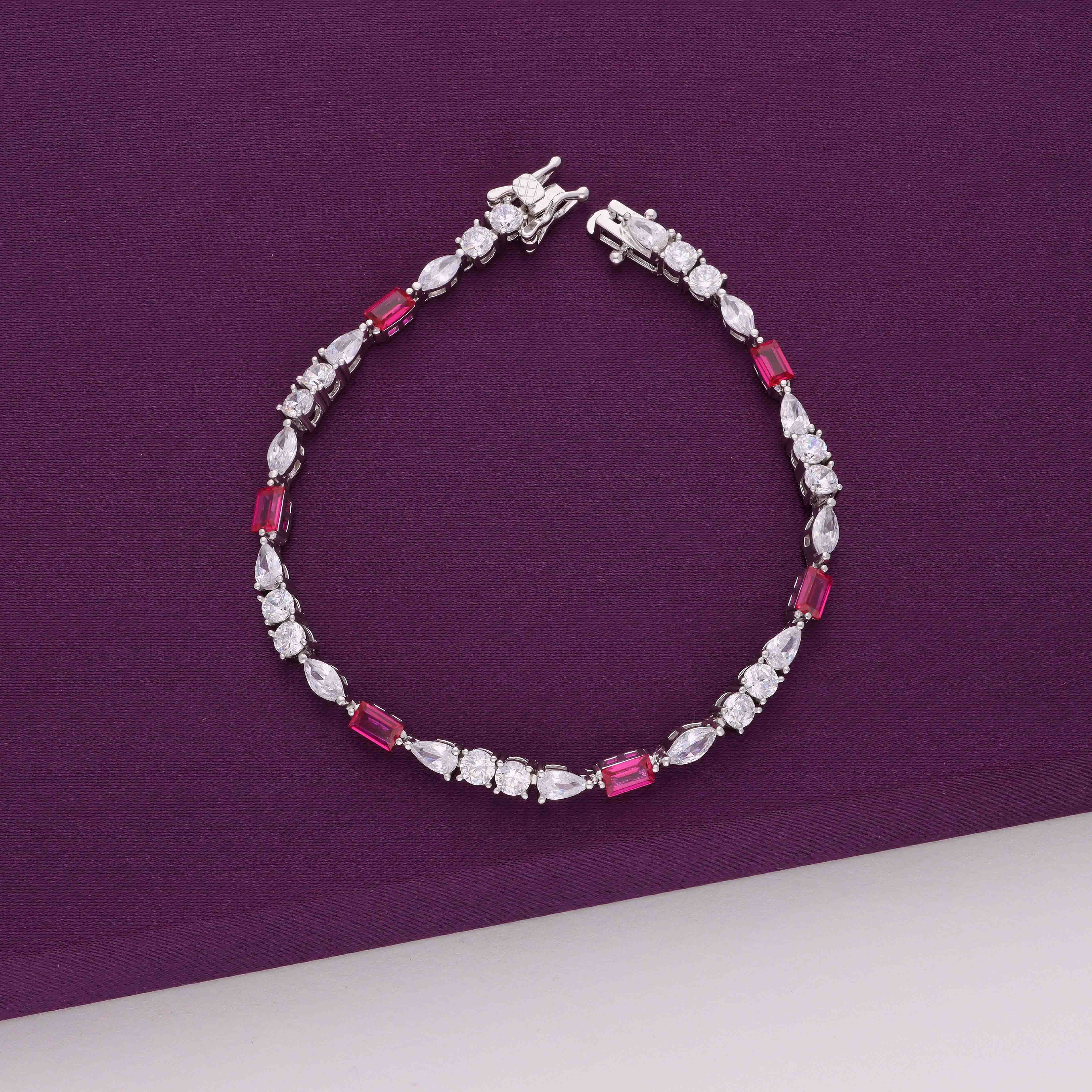 Elegant Multi Crystals Silver Tennis Bracelet - Image 4