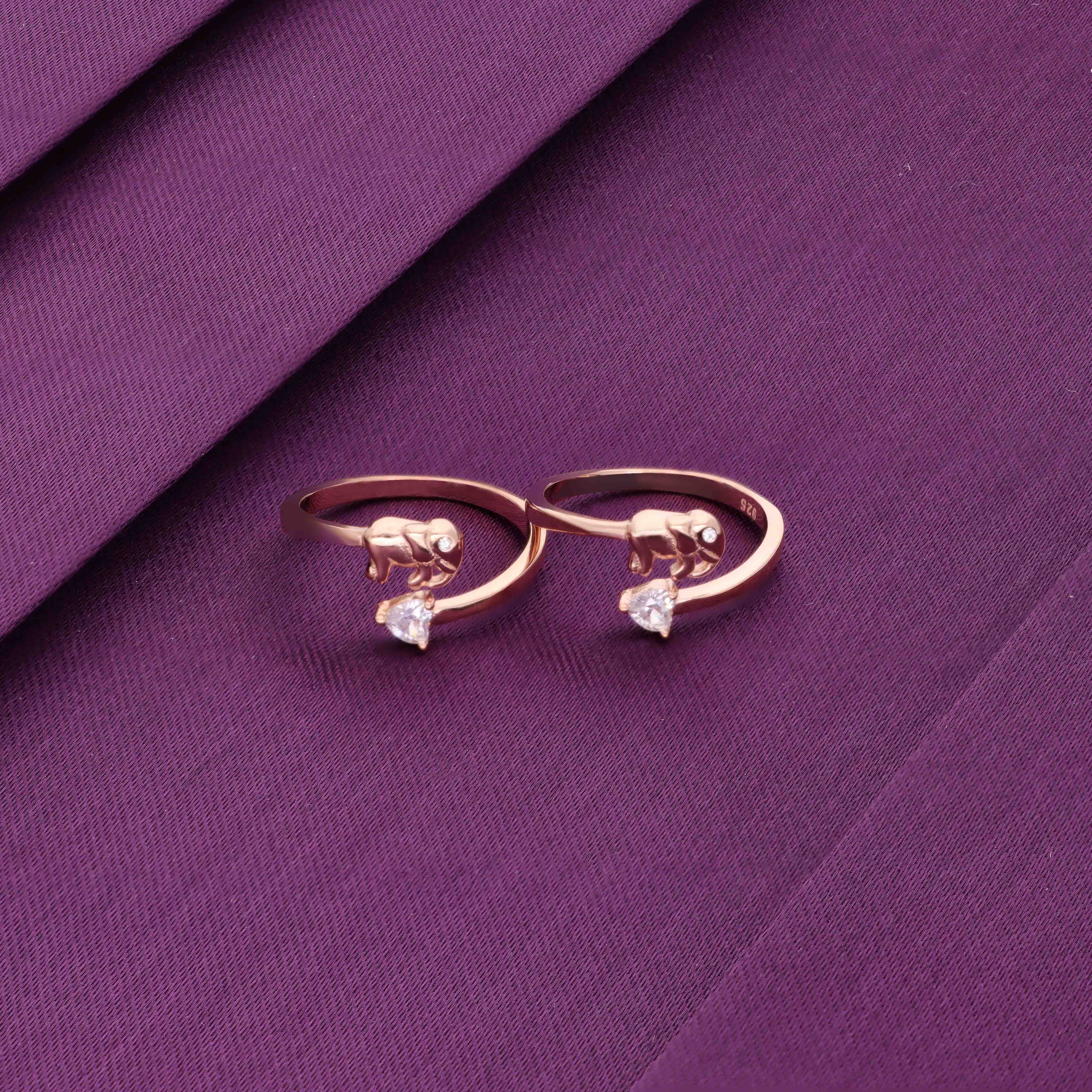 Sterling Silver Elephant Solitaire Toe Rings - Image 2