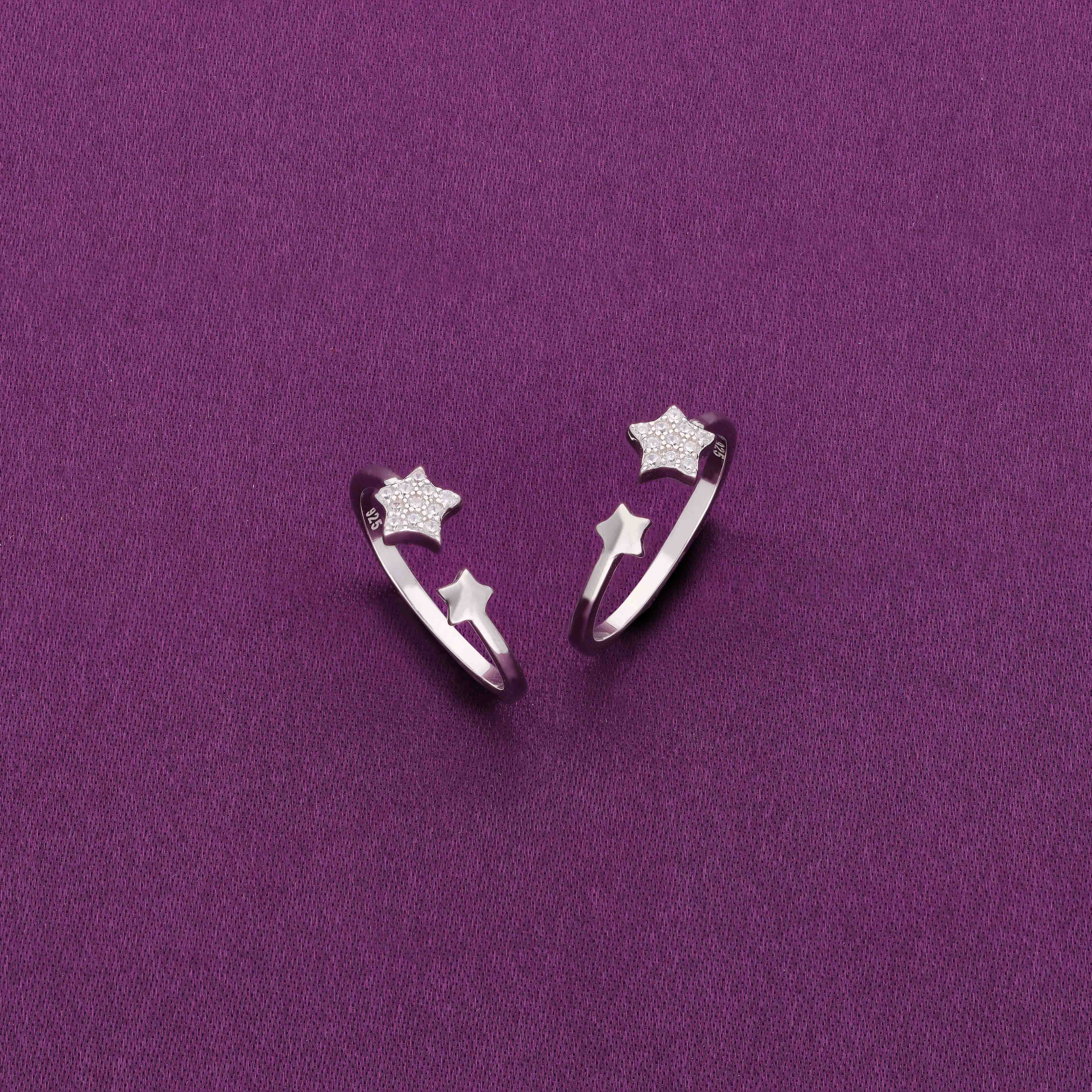 Sterling Silver Zircon Studded Star Toe Rings - Image 3