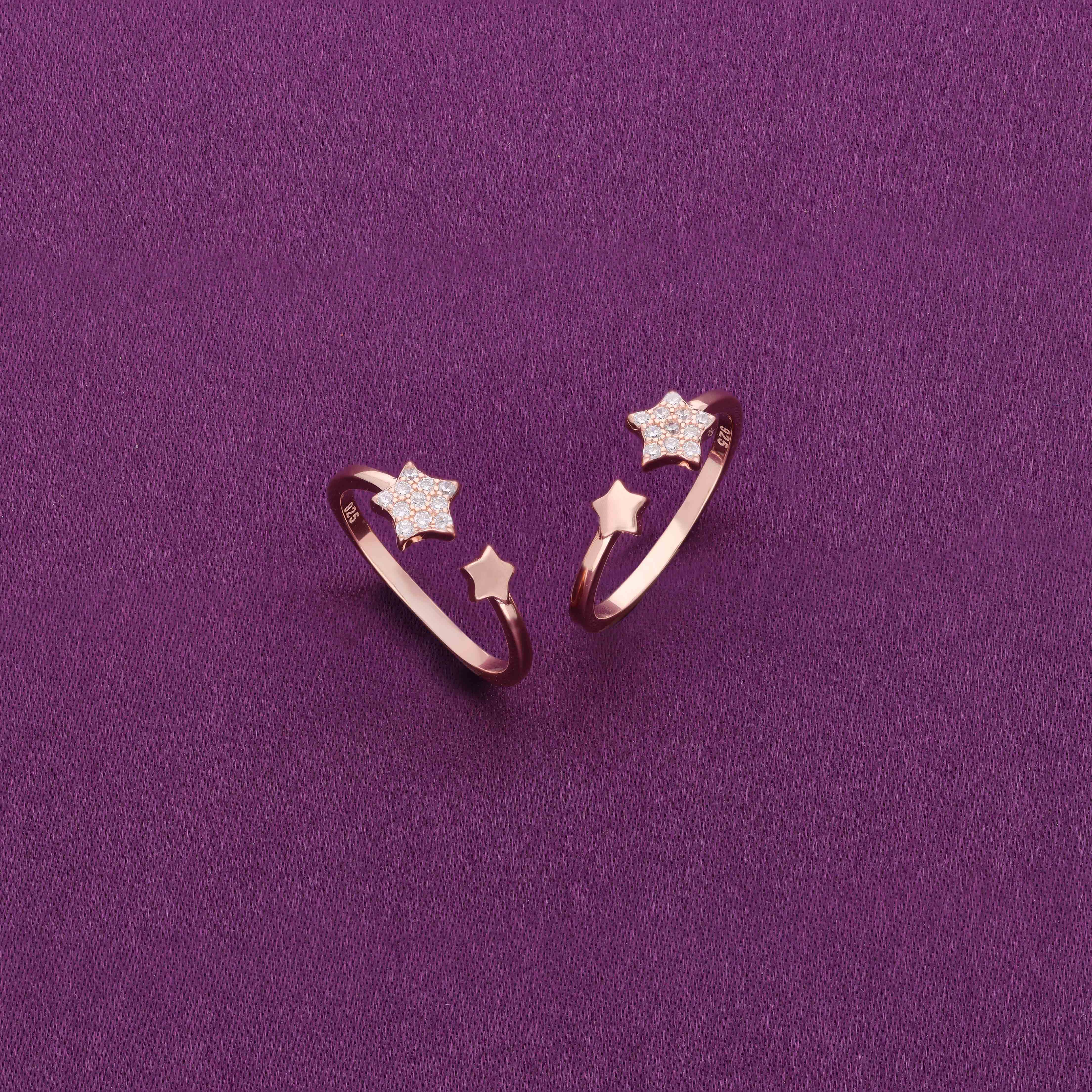 Sterling Silver Zircon Studded Star Toe Rings - Image 4