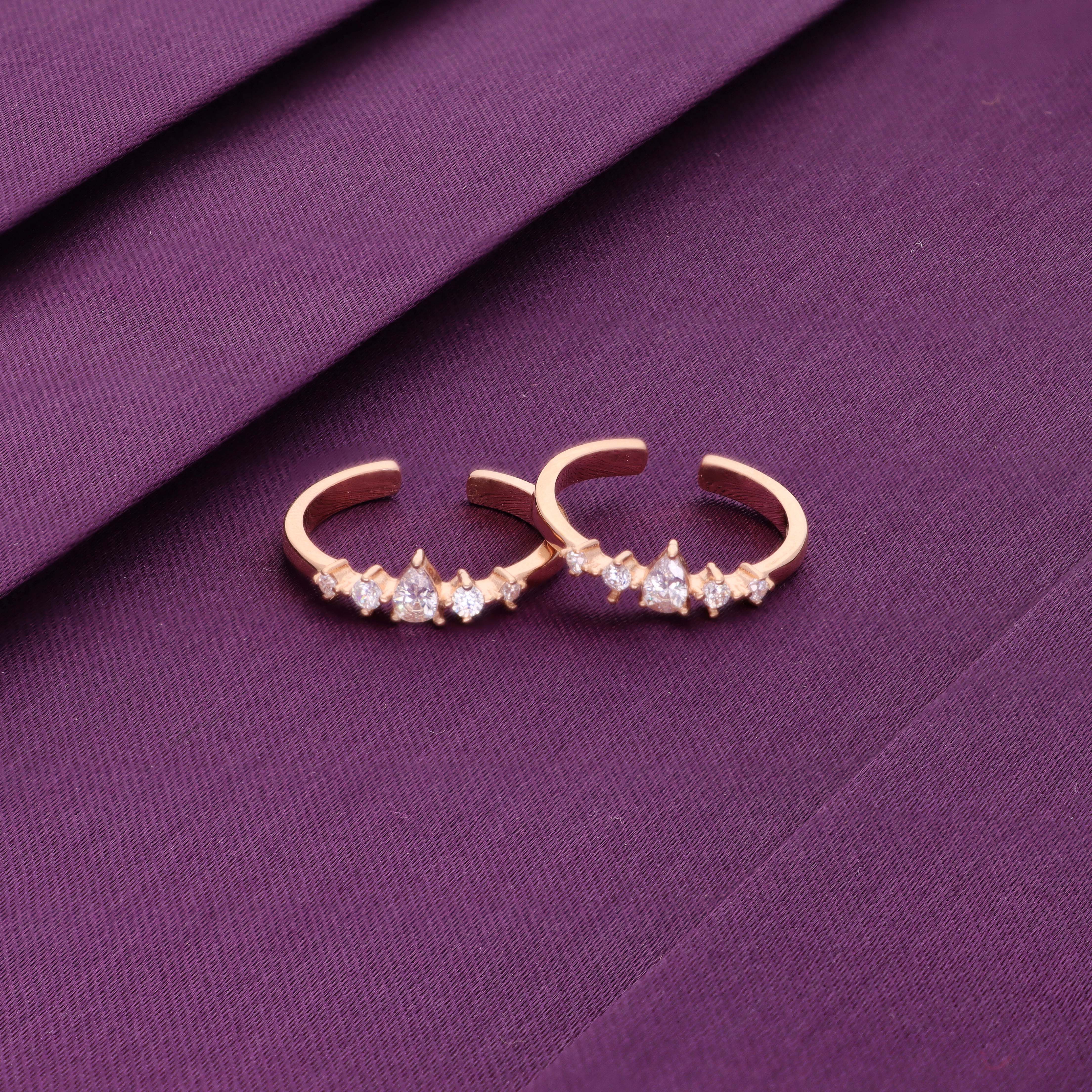 Sterling Silver Zircon Studded Crown Toe Ring - Image 2
