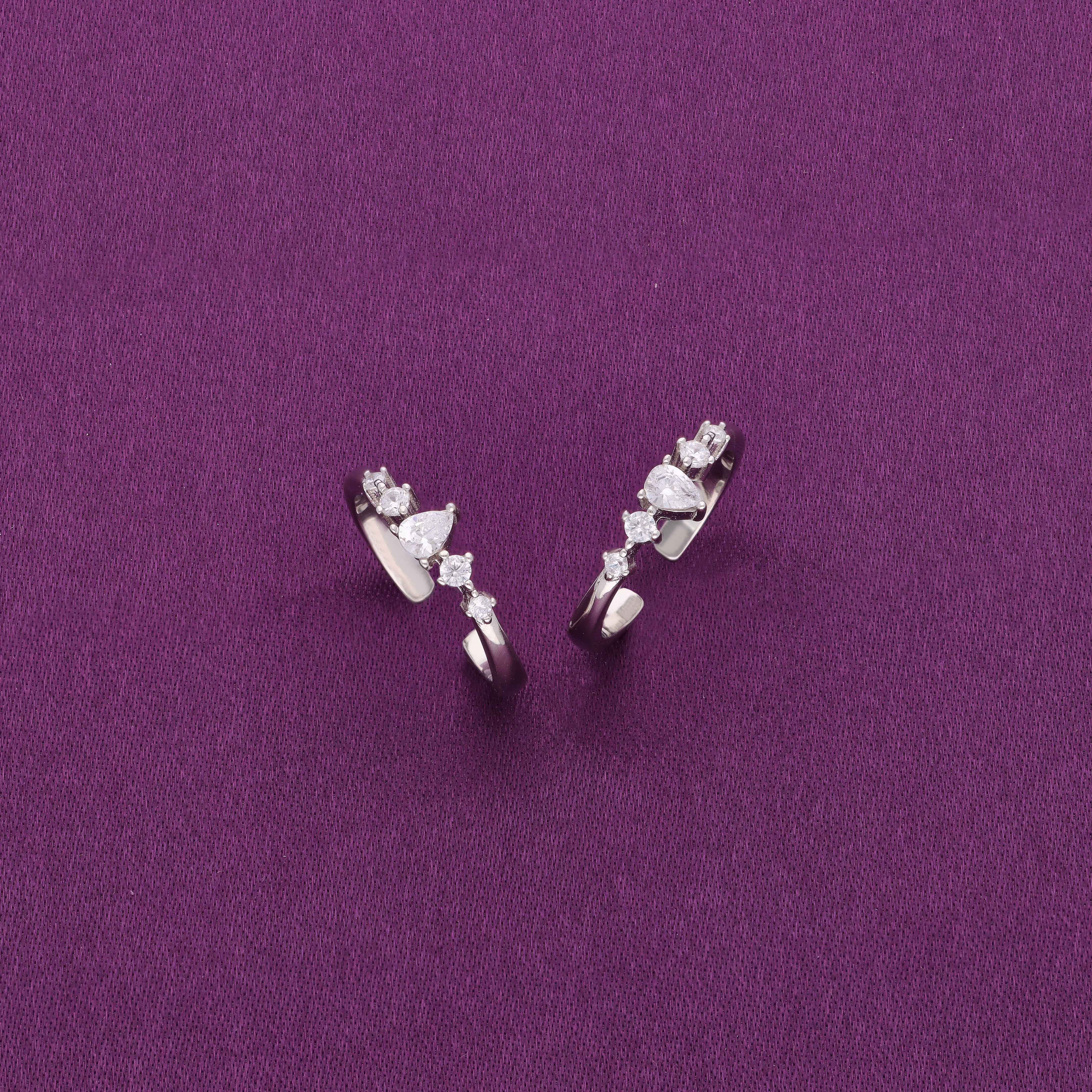 Sterling Silver Zircon Studded Crown Toe Ring - Image 3