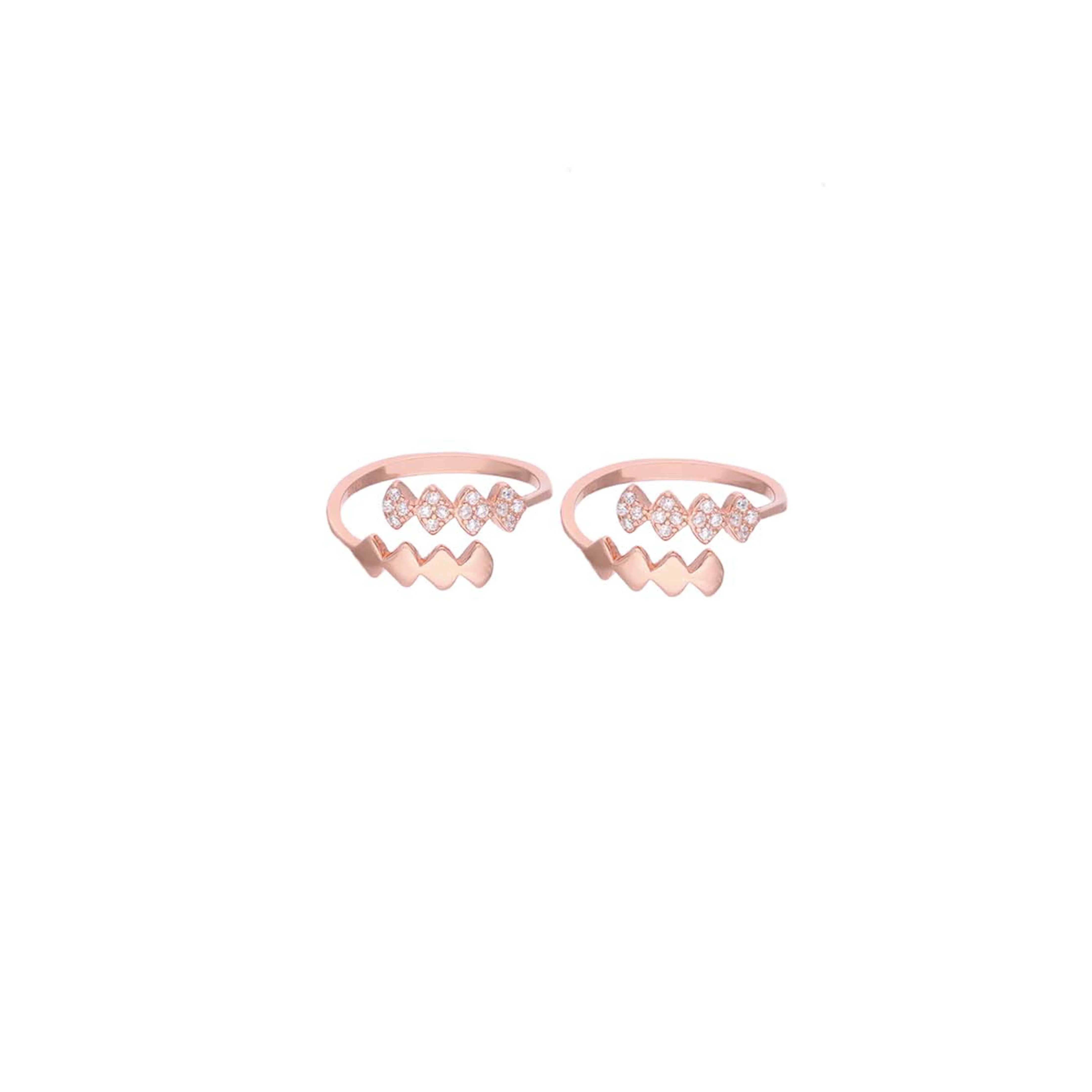 Sterling Silver Rose Gold Zig Zag Zircon Studded Toe Rings - Image 3