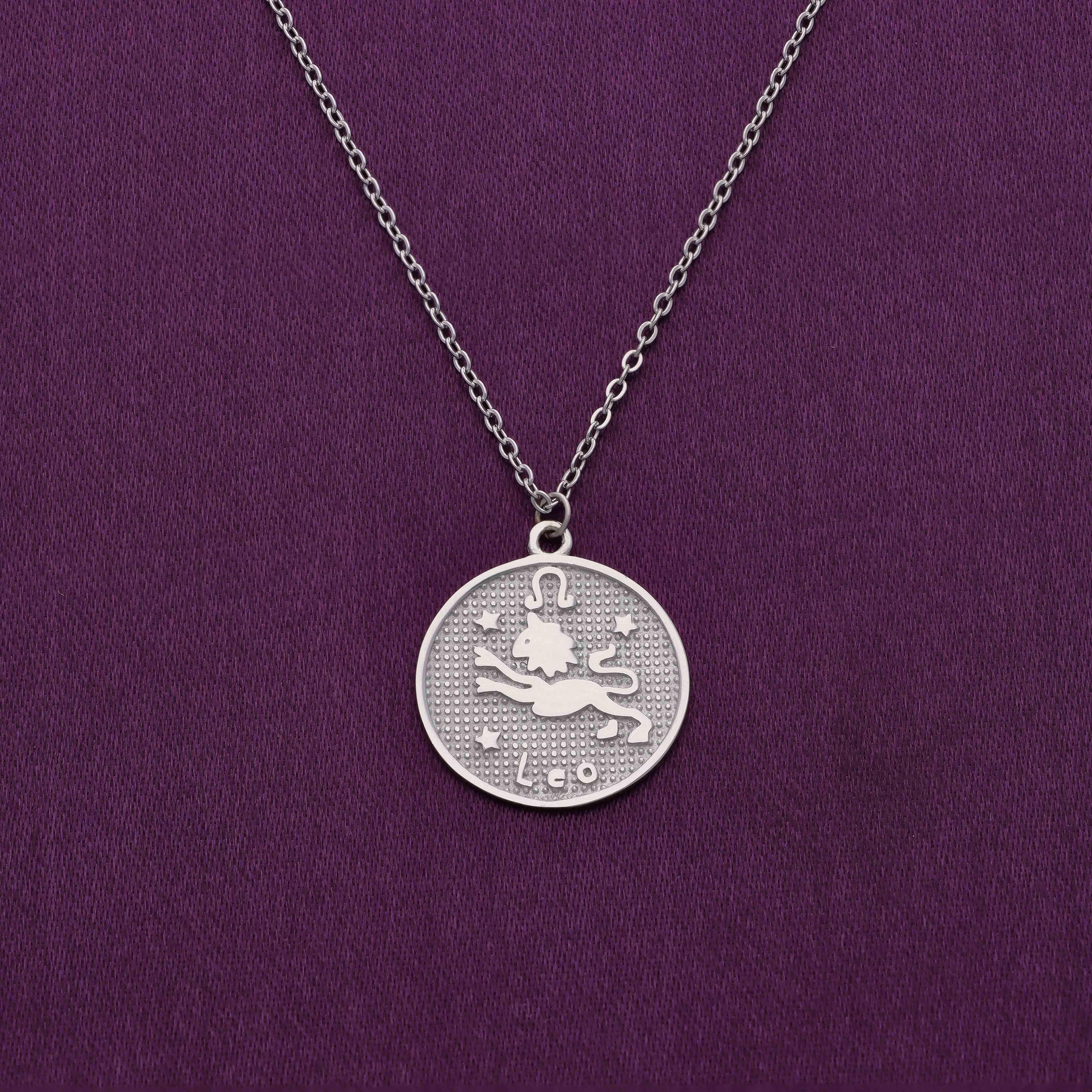 Minimalistic Zodiac Engraved Disc Silver Chain Necklace - Image 11