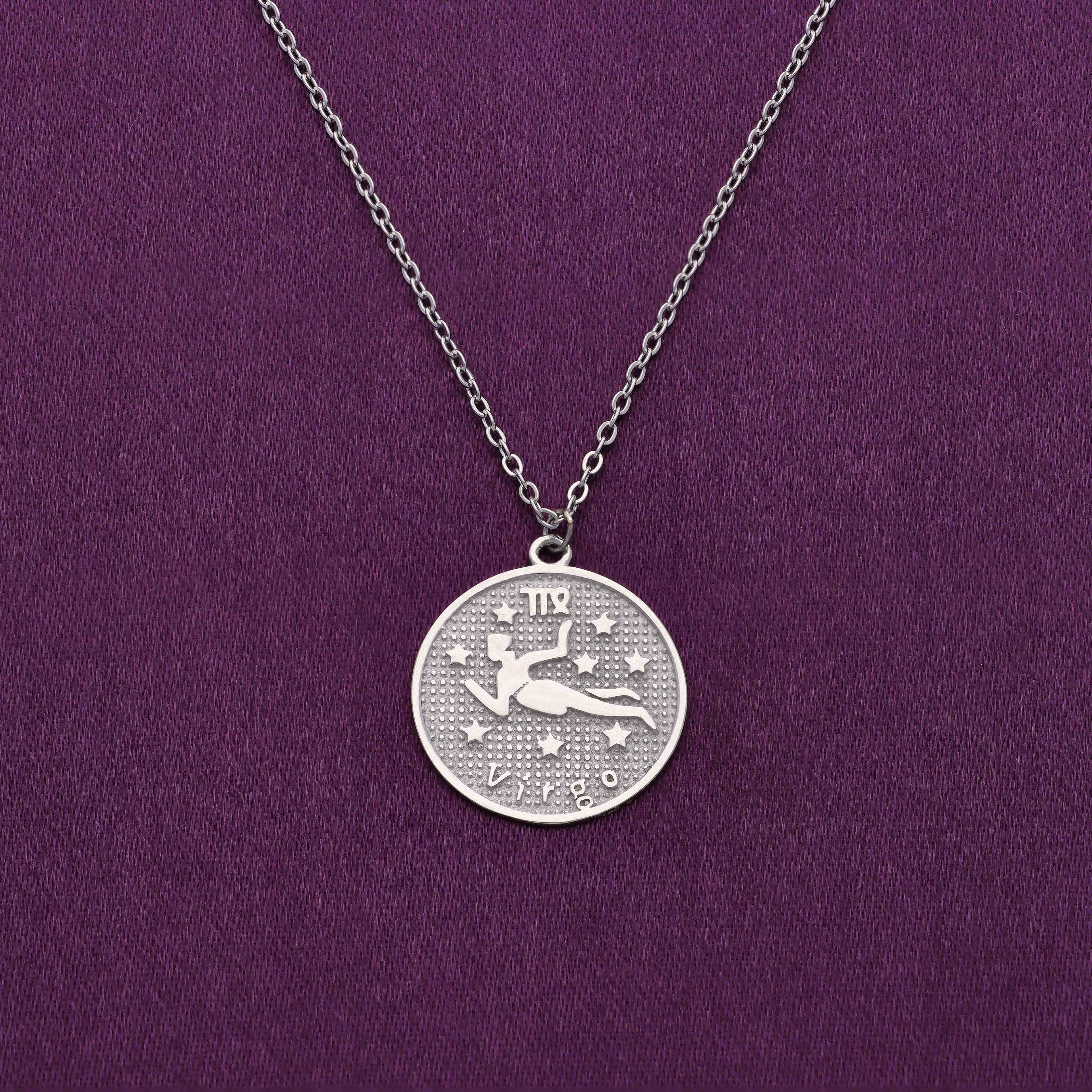 Minimalistic Zodiac Engraved Disc Silver Chain Necklace - Image 13