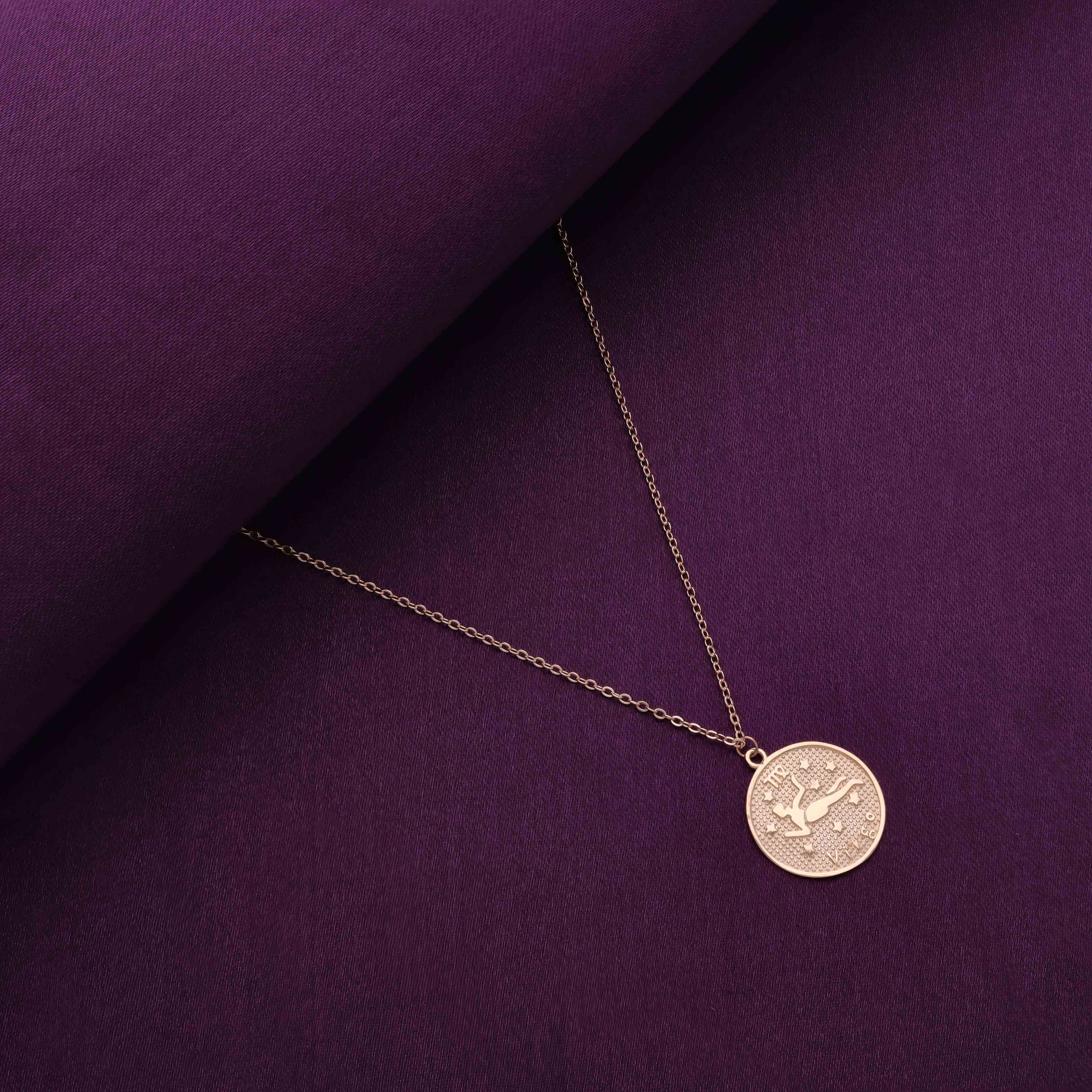 Minimalistic Zodiac Engraved Disc Silver Chain Necklace - Image 14