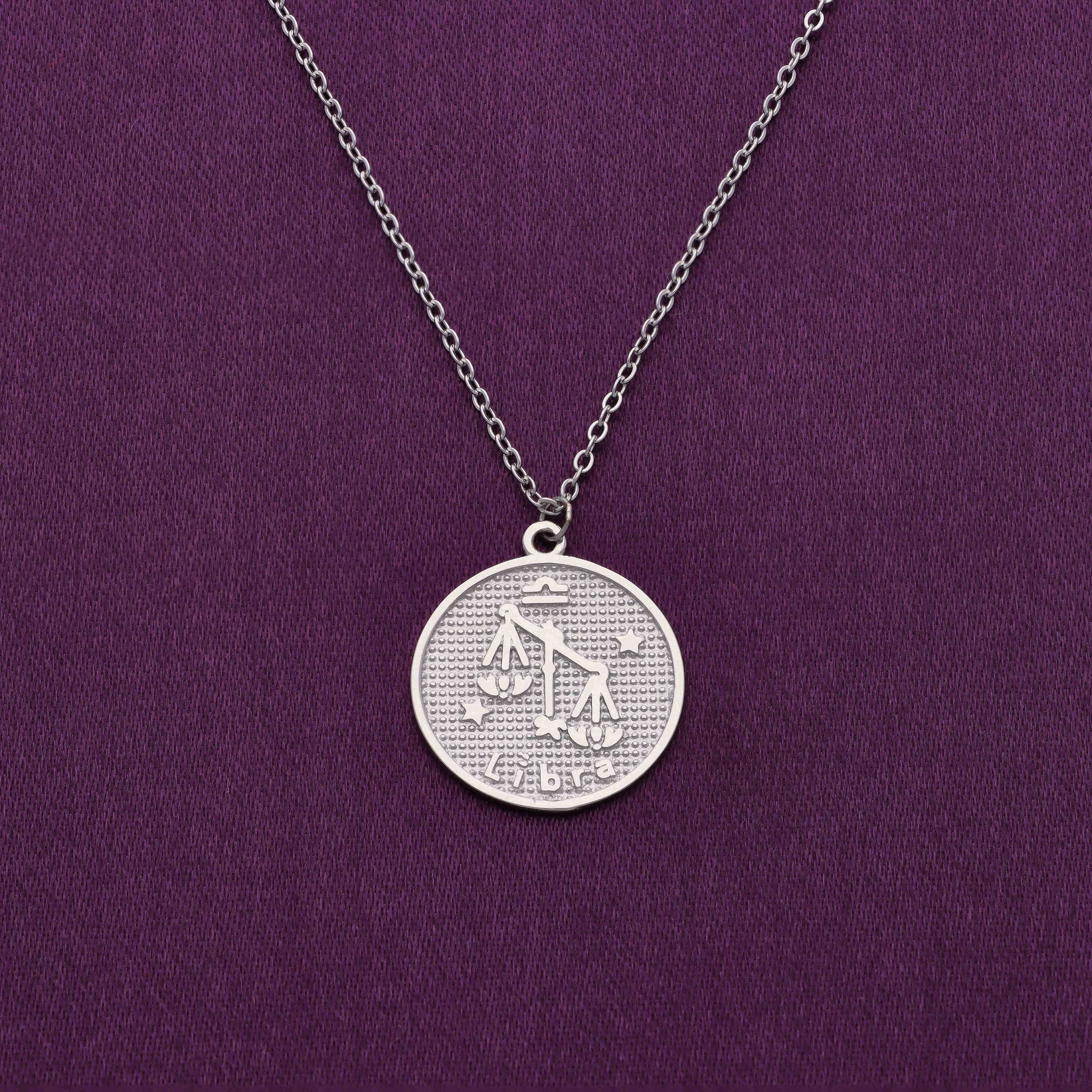 Minimalistic Zodiac Engraved Disc Silver Chain Necklace - Image 15