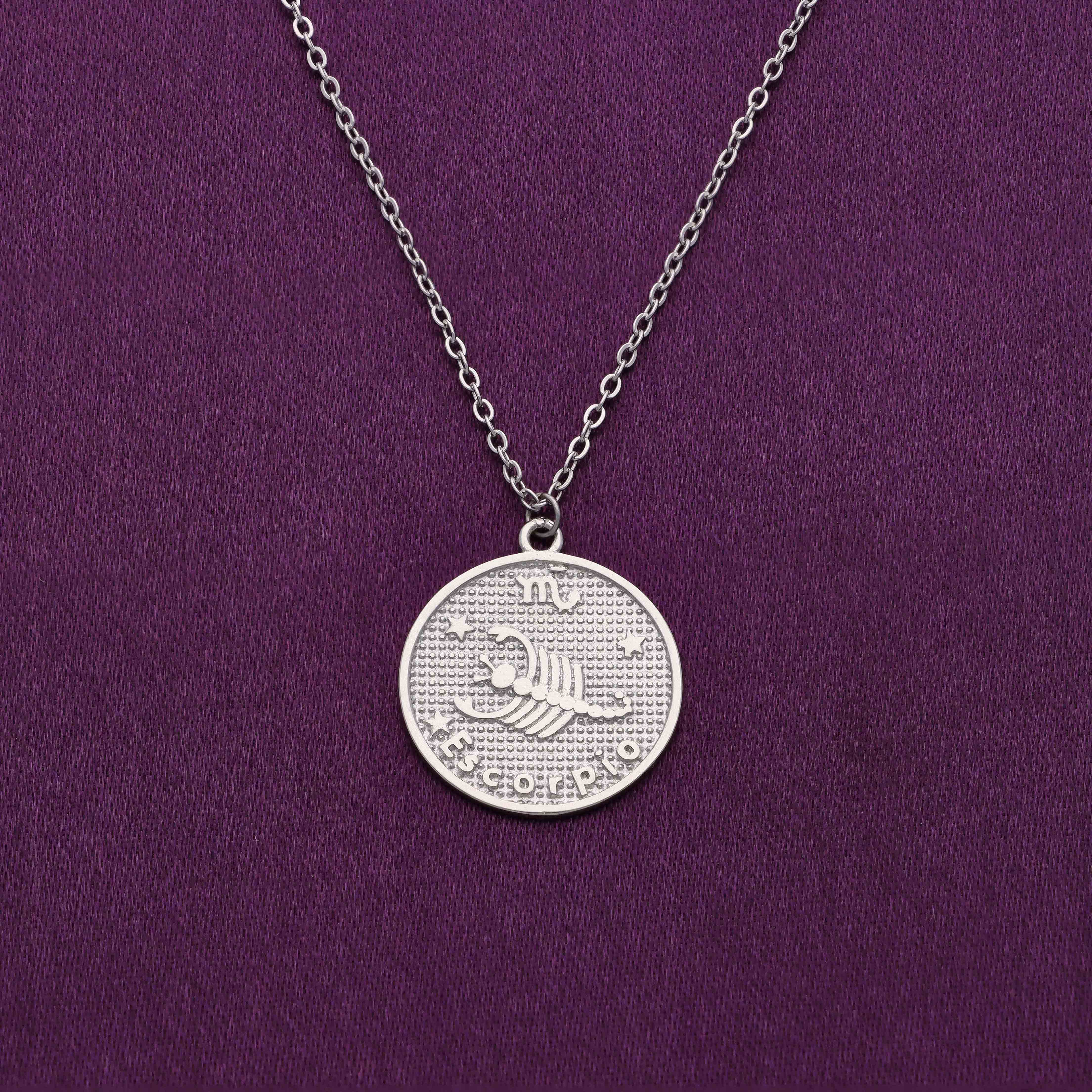 Minimalistic Zodiac Engraved Disc Silver Chain Necklace - Image 17