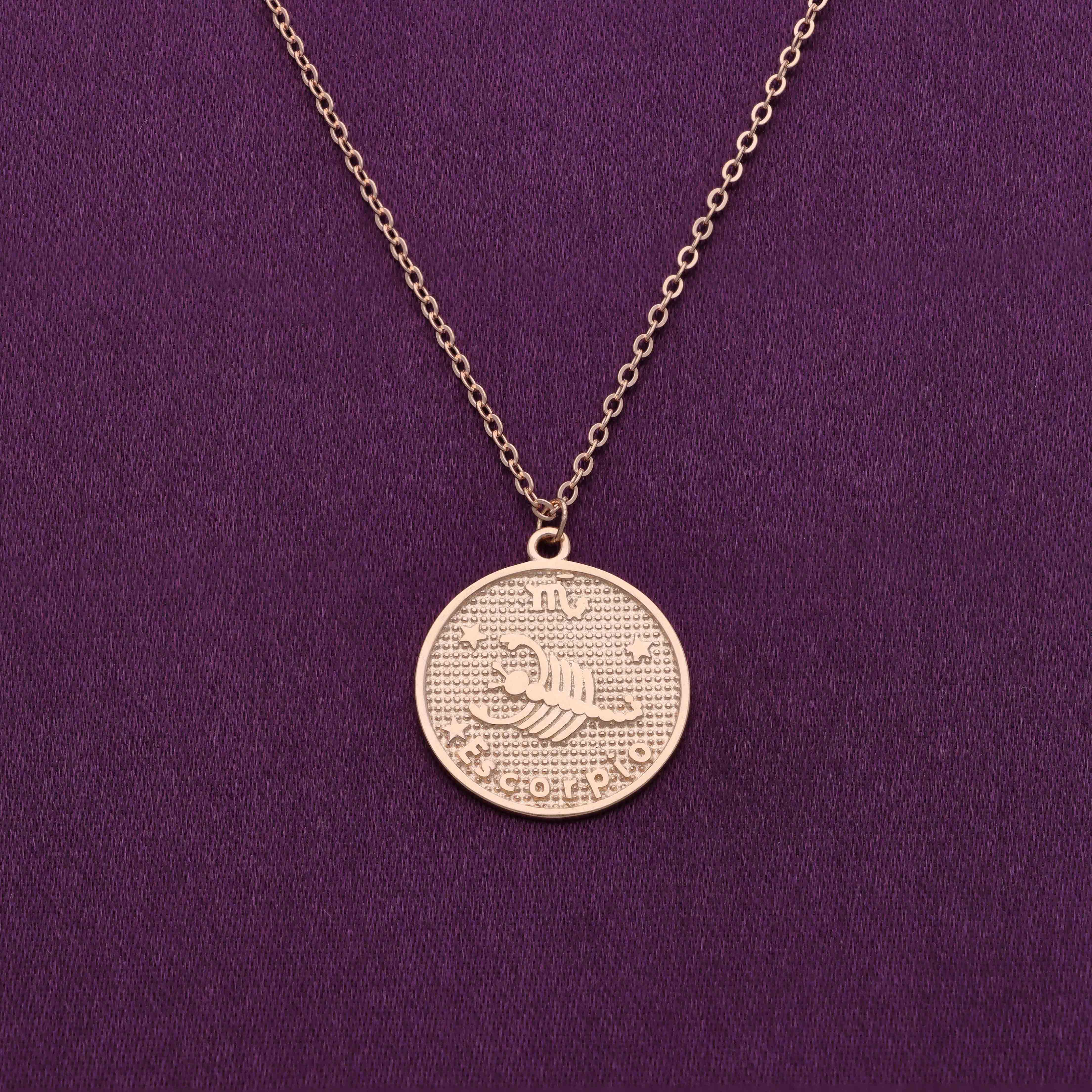 Minimalistic Zodiac Engraved Disc Silver Chain Necklace - Image 18