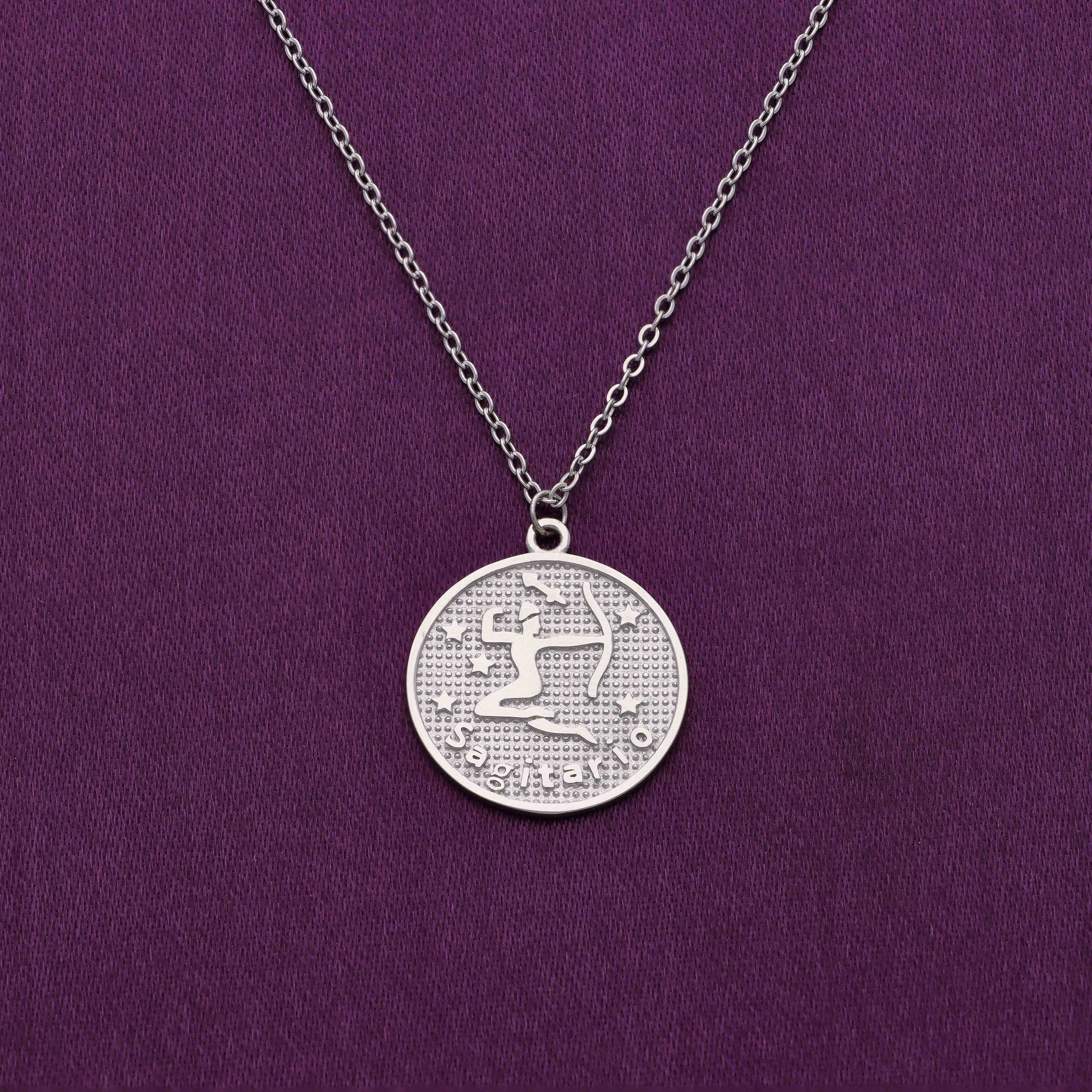 Minimalistic Zodiac Engraved Disc Silver Chain Necklace - Image 19